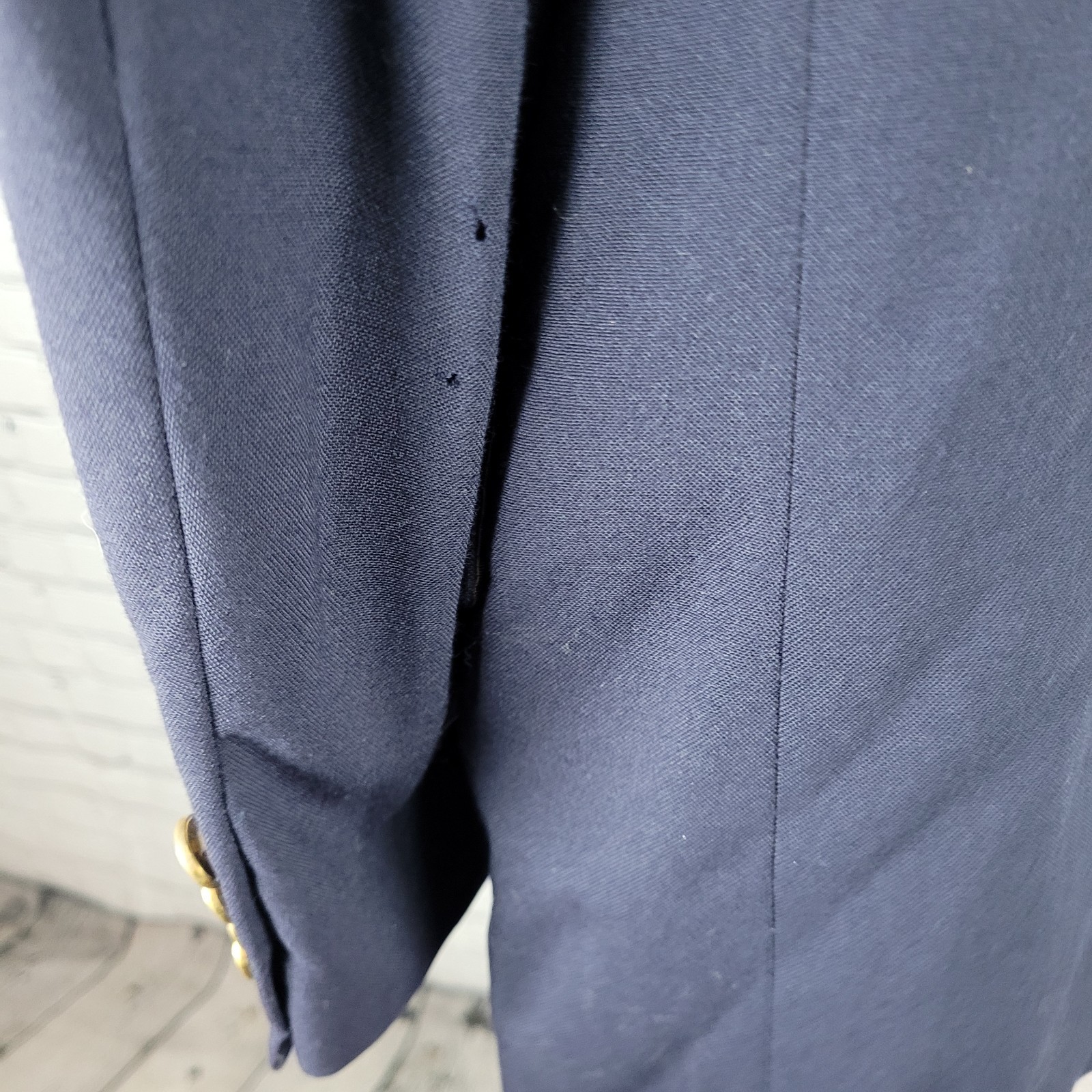 Robert Stock Navy 2 Button Single Vented Notch Blazer Sport Coat USA 40S *holes