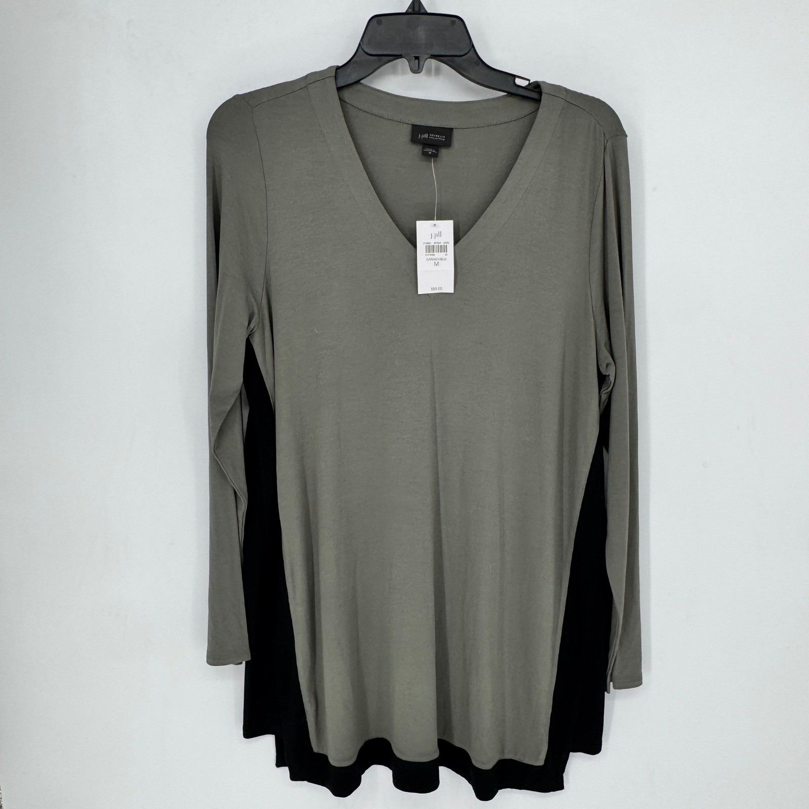 J. Jill Wearever Colorblock V-Neck Tunic Top Caraway Black Womens Size Medium