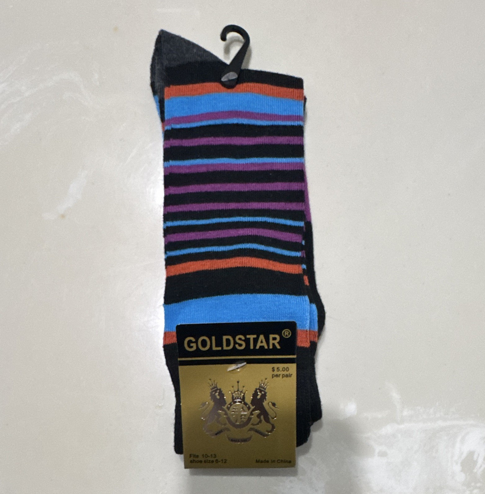 GOLDSTAR Men’s Striped Novelty Mid Calf Socks Multicolor 1 Pair Size 10-13