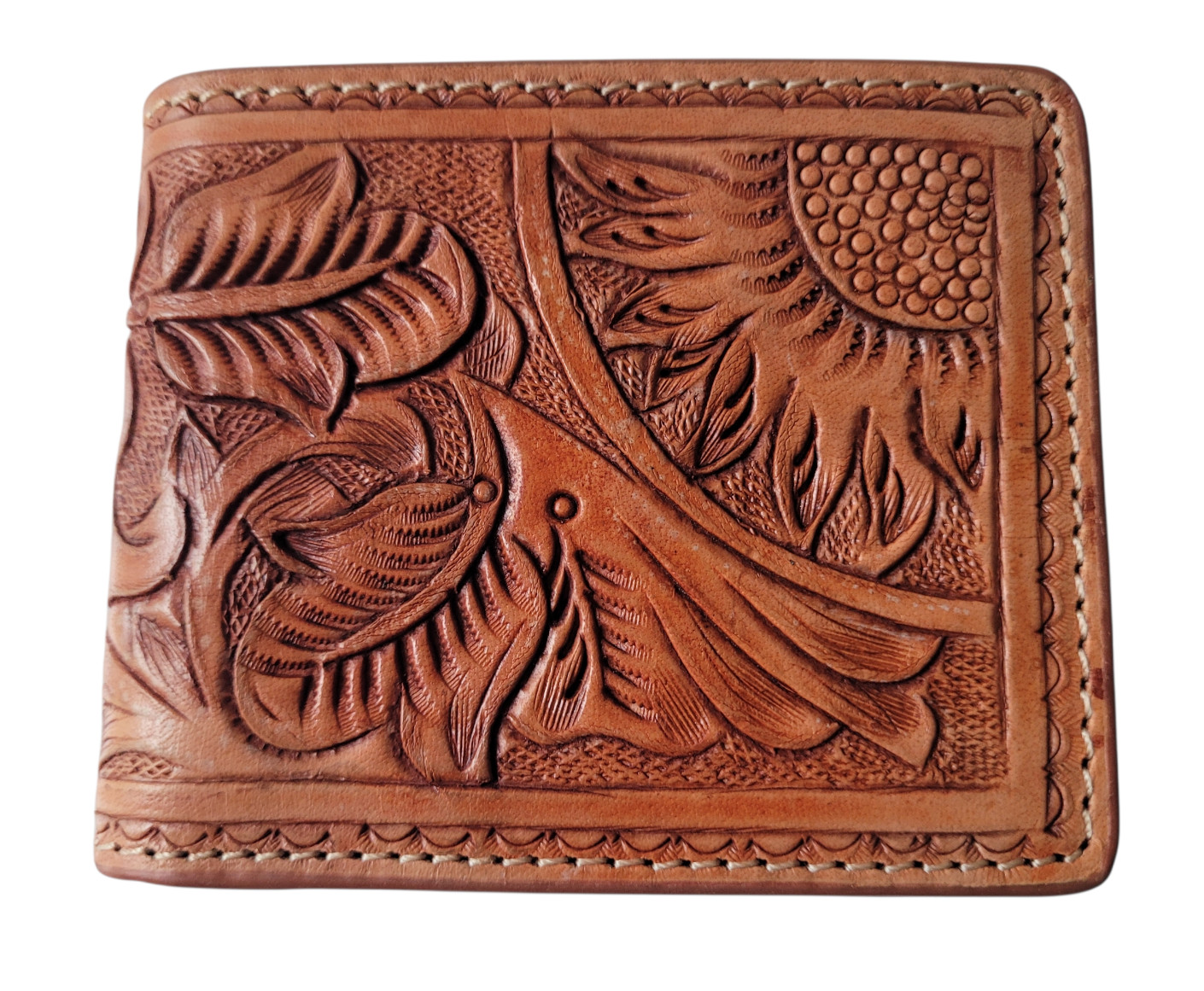 Hand Tooled Genuine Leather Bifold Wallet – Leather RFID Men Wallet Sunflower