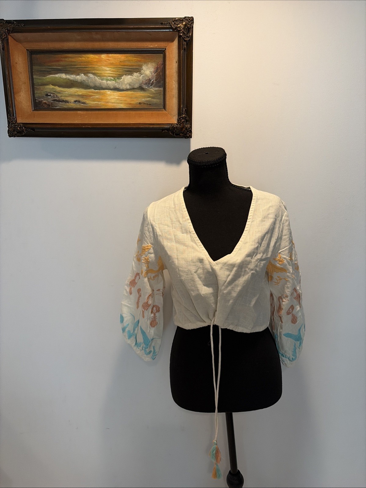 Boho adjustable top Embroidered Blouse Cotton Prairie Cottagecore hippie Shirt