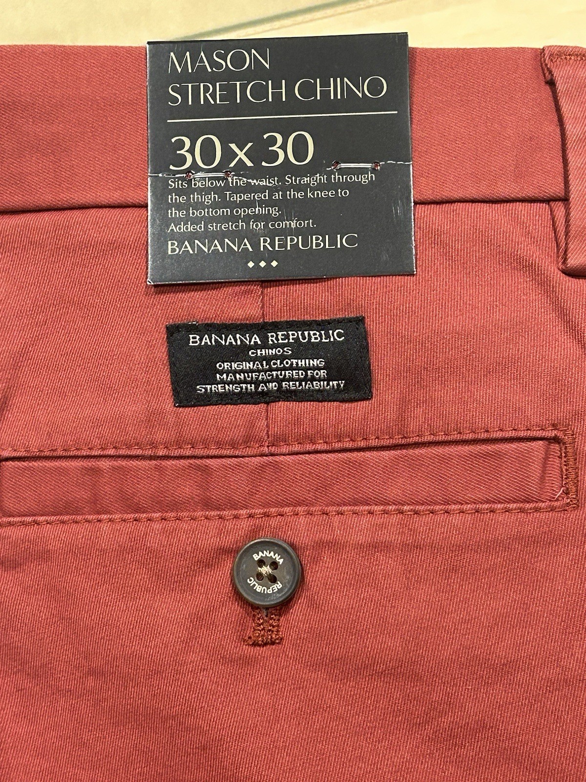 Banana Republic Mason Stretch Taper Chinos 30×30 Coral Red NWT