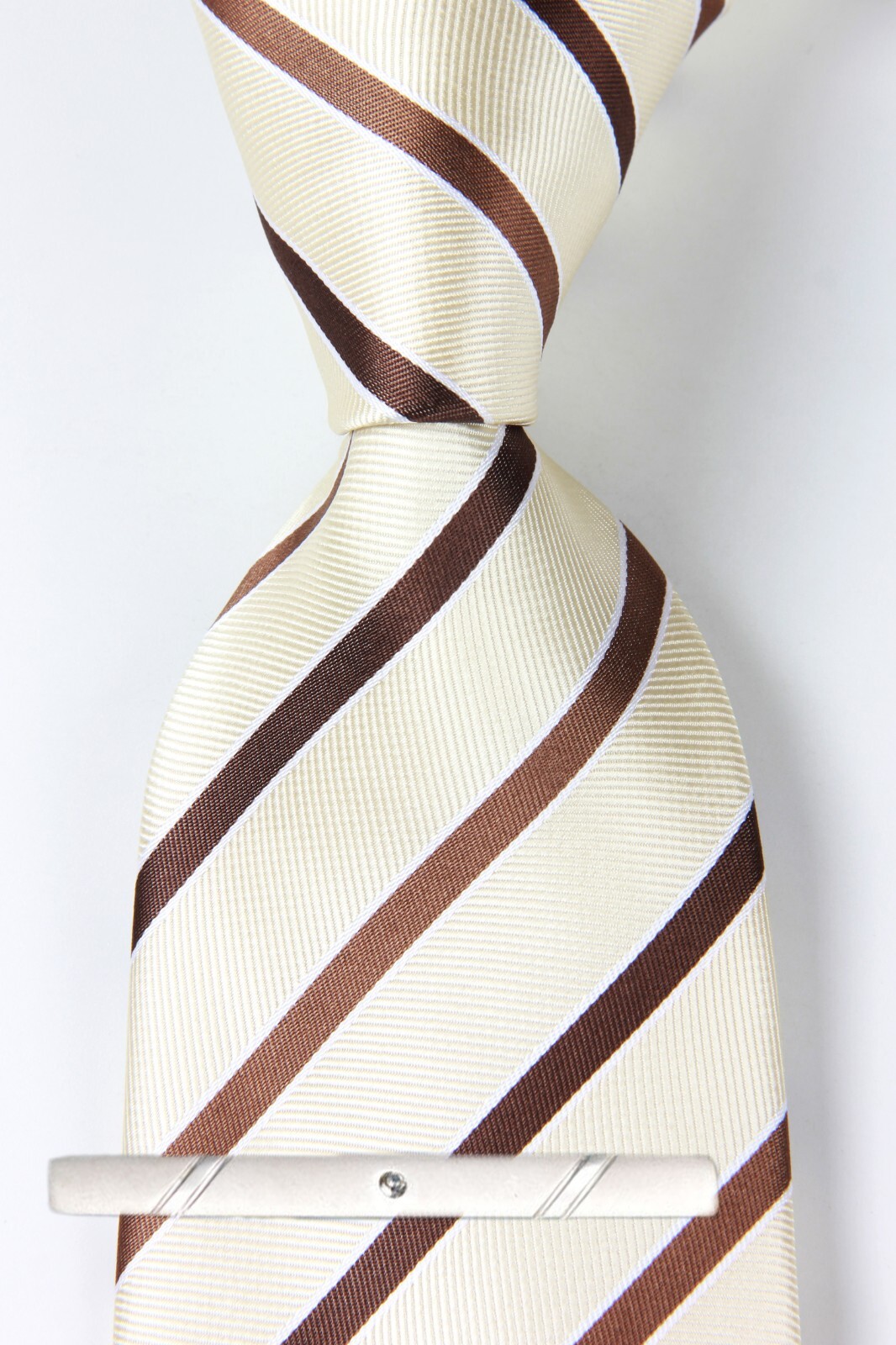 New Classic Striped Beige Brown JACQUARD WOVEN 100% Silk Men’s Necktie Tie