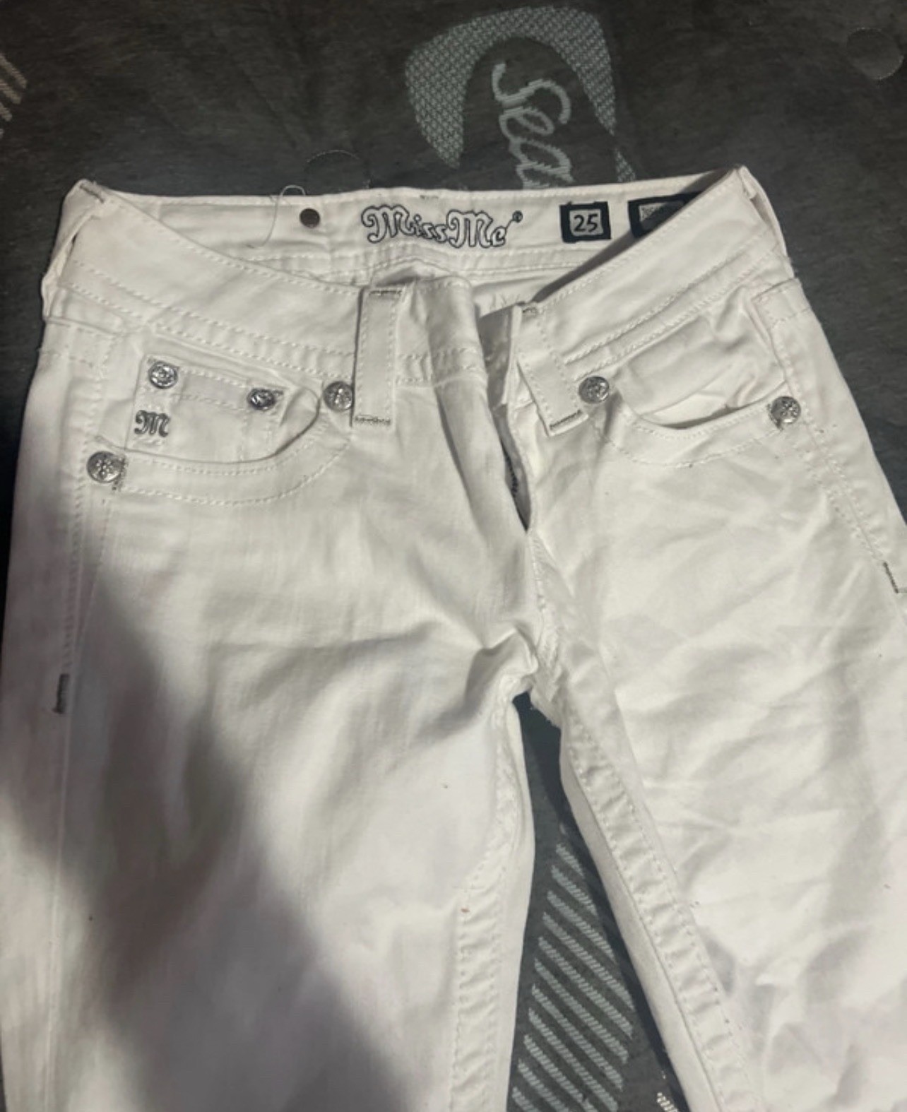 Miss Me White Bootcut Jeans Womens Slim Mid Rise Rhinestone 5-Pocket Denim