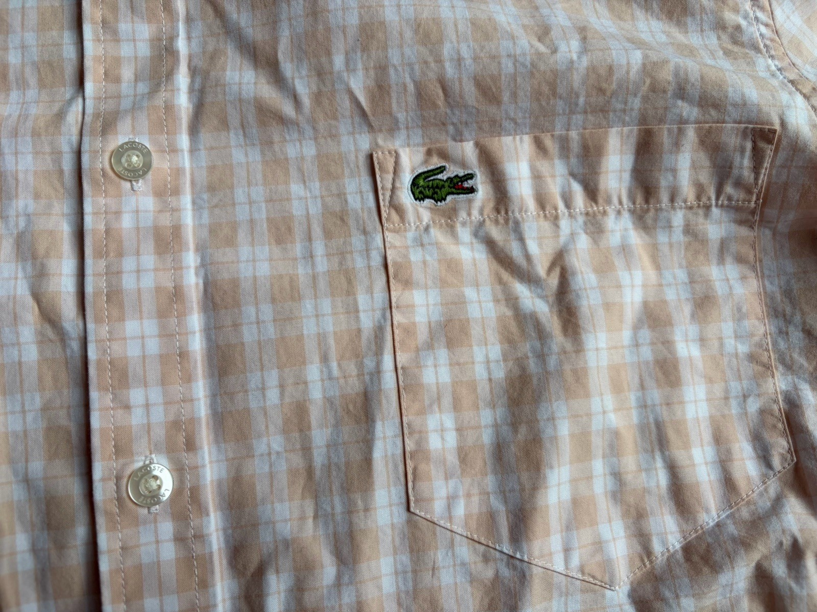 Lacoste Live Men Dress Shirt XL Multicolor Orange Plaid Cotton Classic NEW