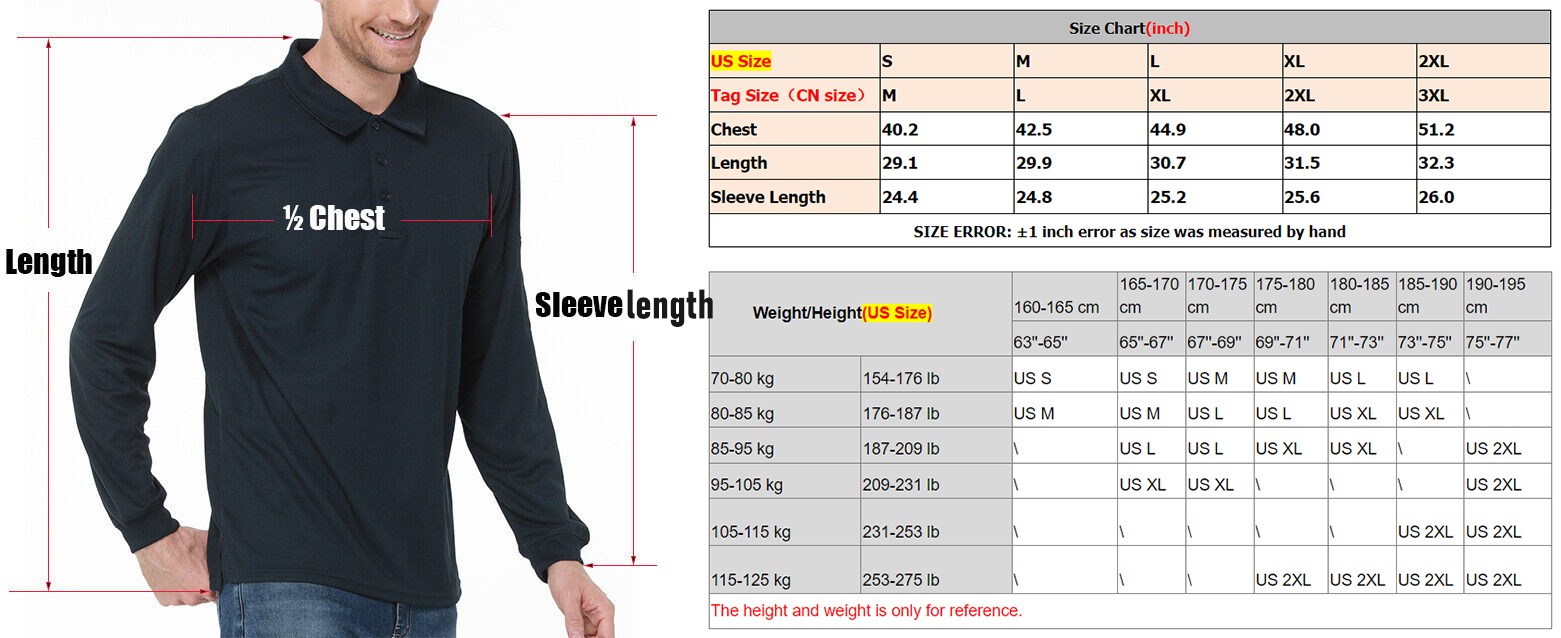 Men’s Golf Polo Shirts Long Sleeve Quick Dry Performance Casual Work Sport T US