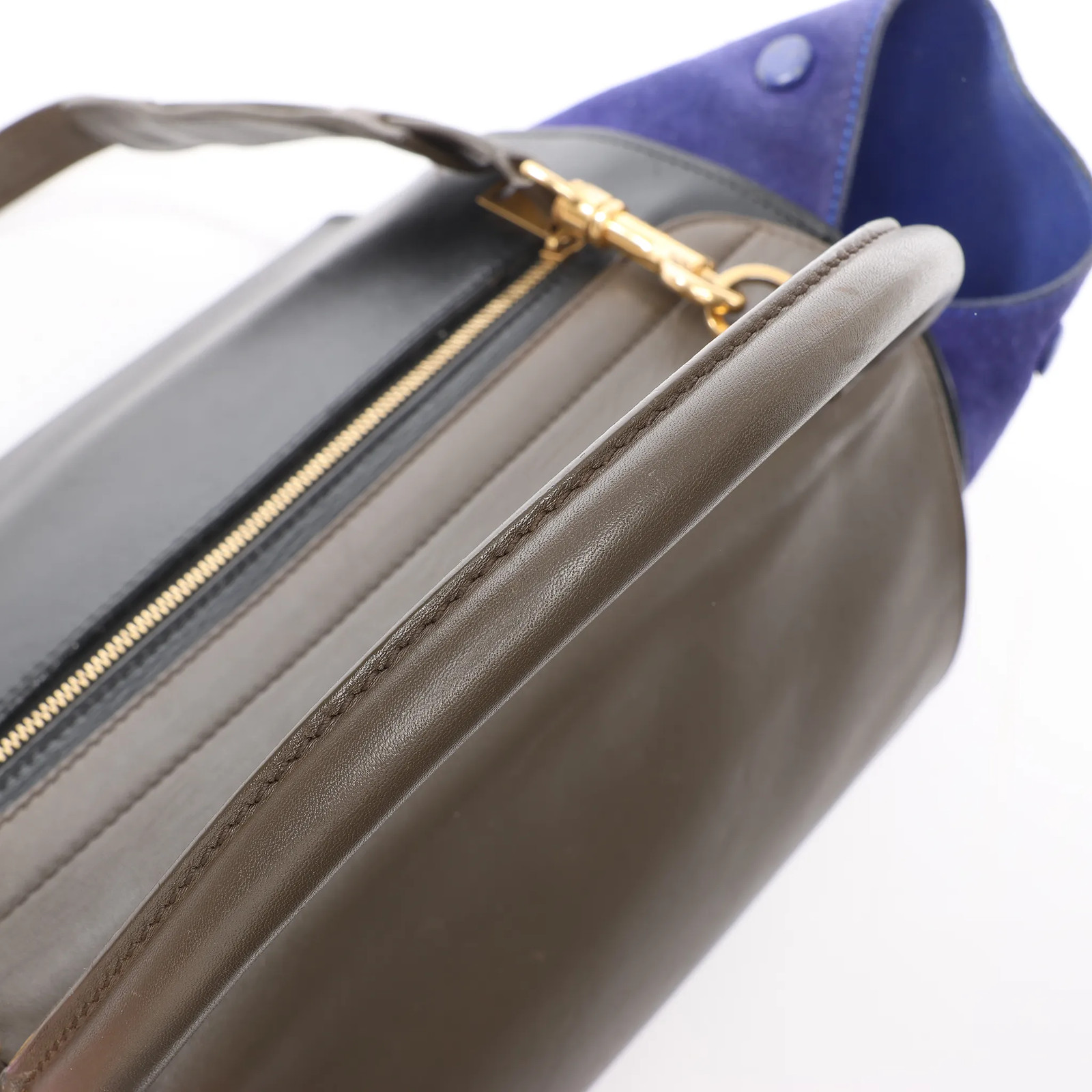 CELINE Trapeze Leather x Suede 2Way Handbag in Brown x Navy Blue x Black