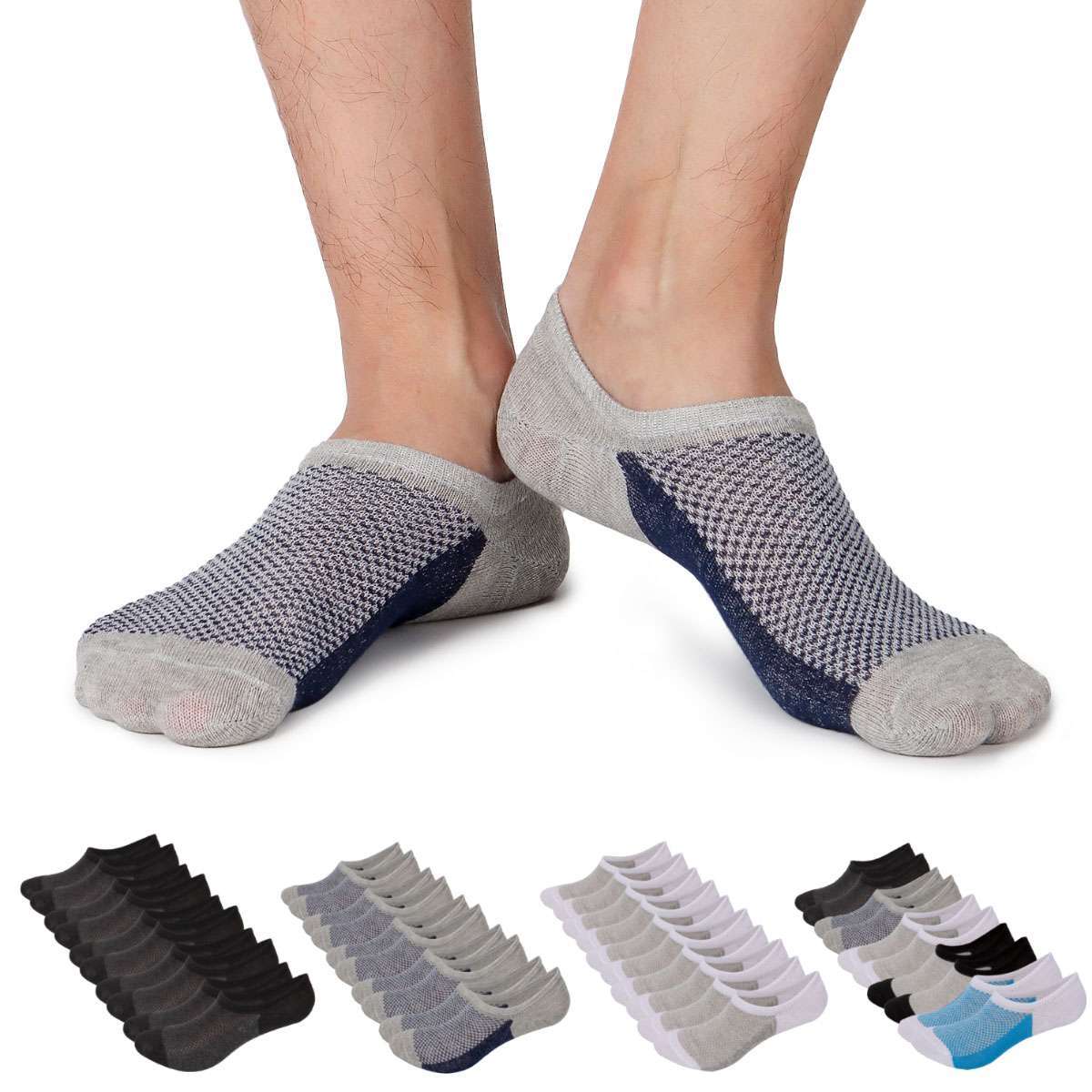 5 Pairs Mens No Show Invisible Nonslip Loafer Solid Boat Cotton Low Cut Socks