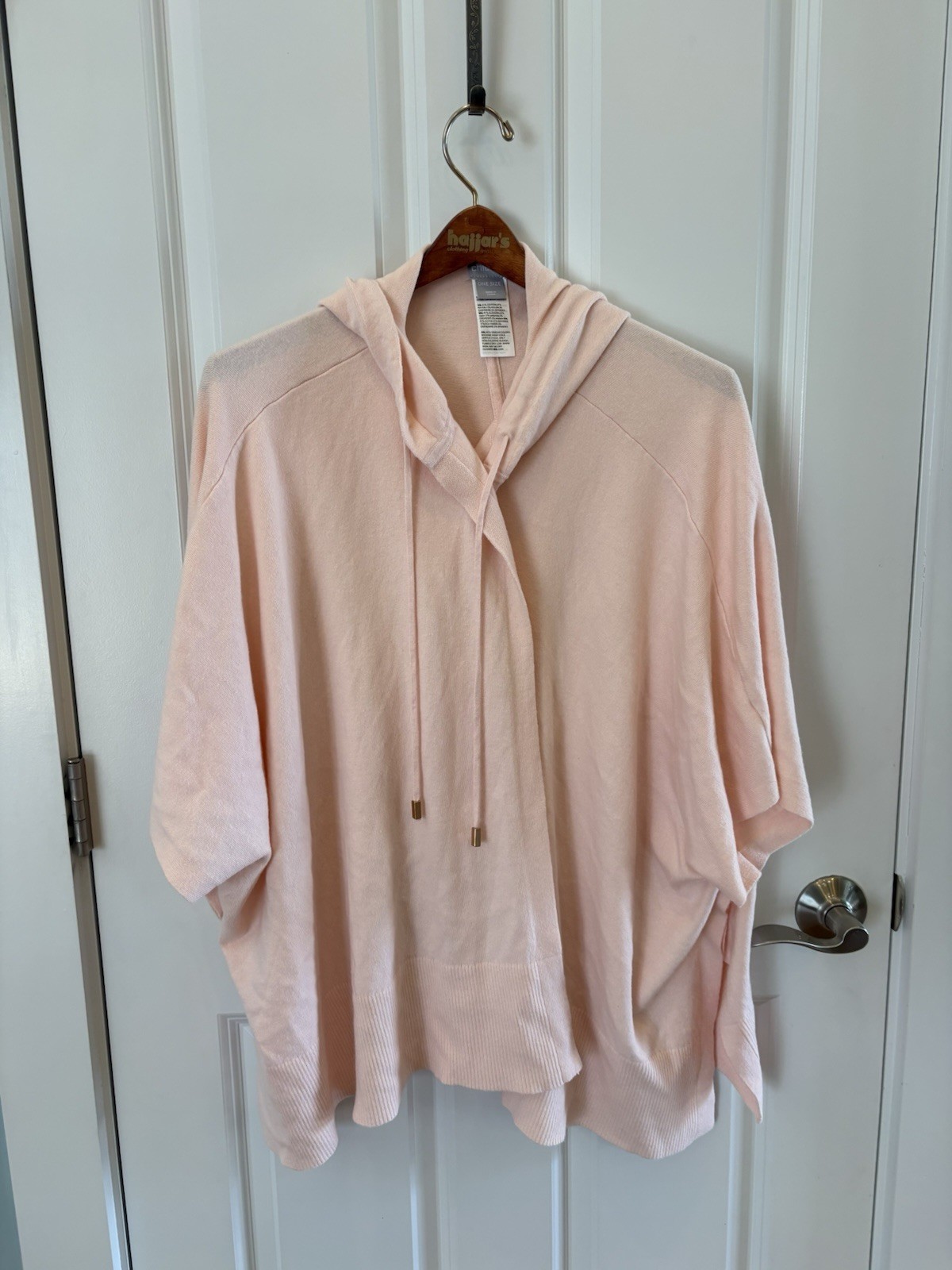 Women’s Chico’s One Size Shawl Hooded Wrap Top Cardigan Light Pink Soft