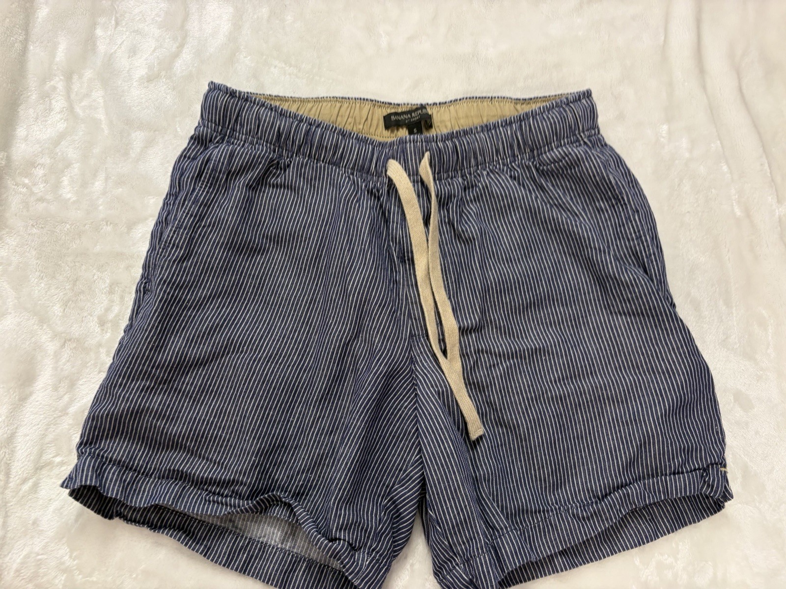Banana Republic Women’s Blue/White Striped Linen-Cotton Chino Shorts 6″ Inseam S