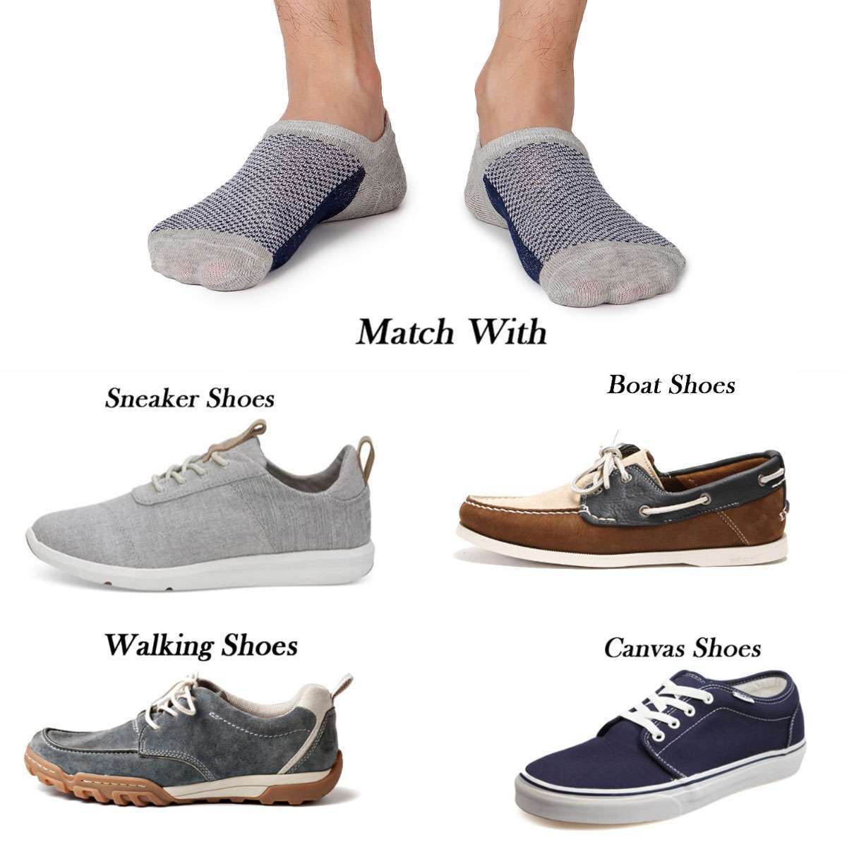 5 Pairs Mens No Show Invisible Nonslip Loafer Solid Boat Cotton Low Cut Socks