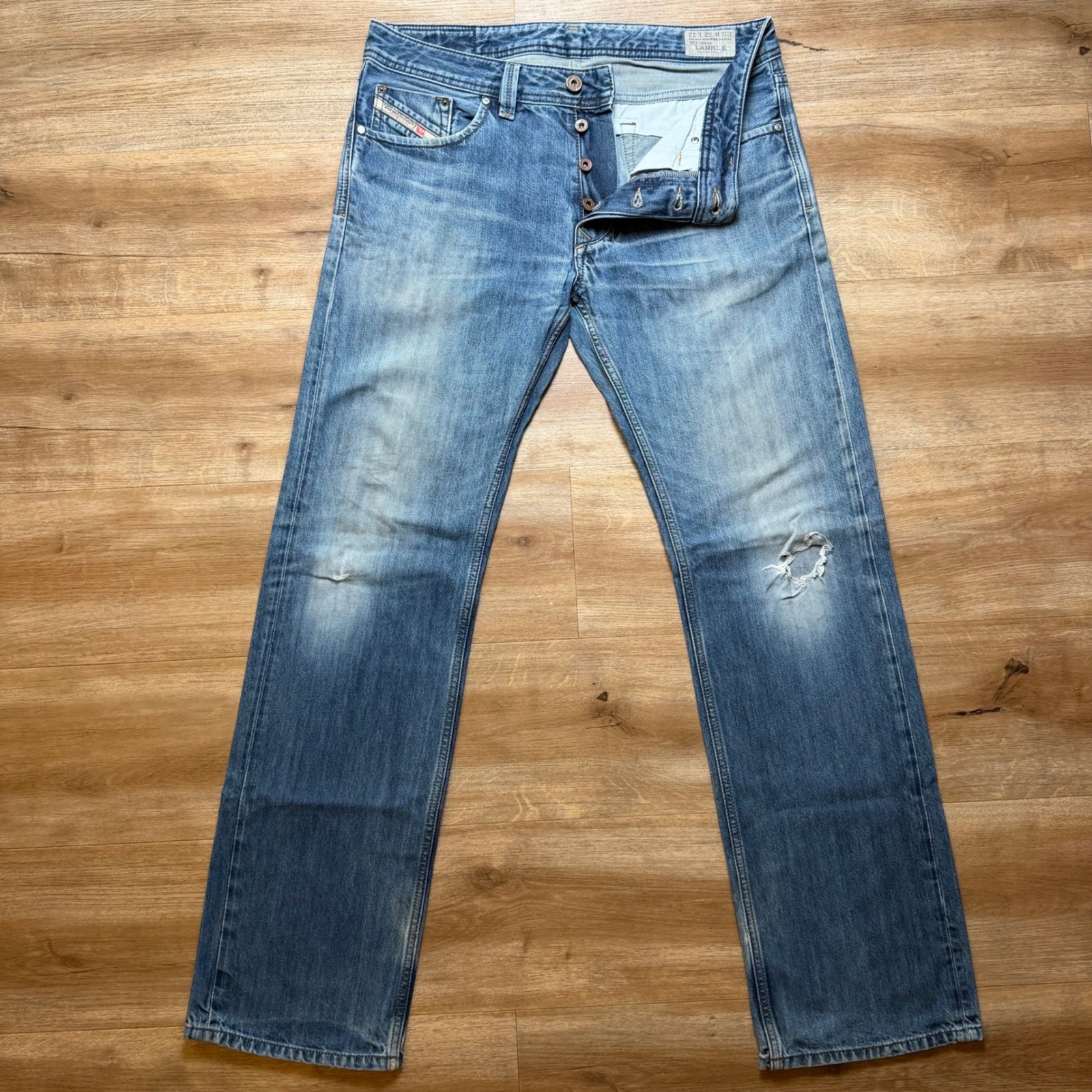 Diesel Larkee Jeans Men 32×32 Blue Regular Straight Distressed Denim Wash 0RS4B