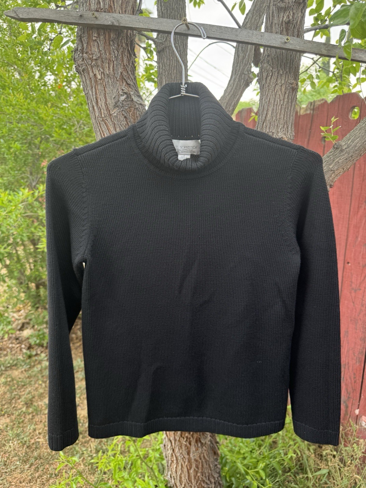Vintage Petite Sophisticate 100% Italian Merino Wool Black Turtleneck Sweater
