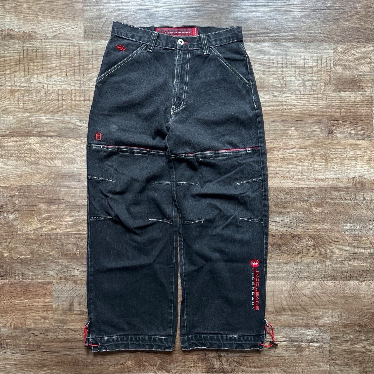 Vintage 90s Made in USA Jnco Faded Black &White Stitching Knee Cargo Pants 31×30