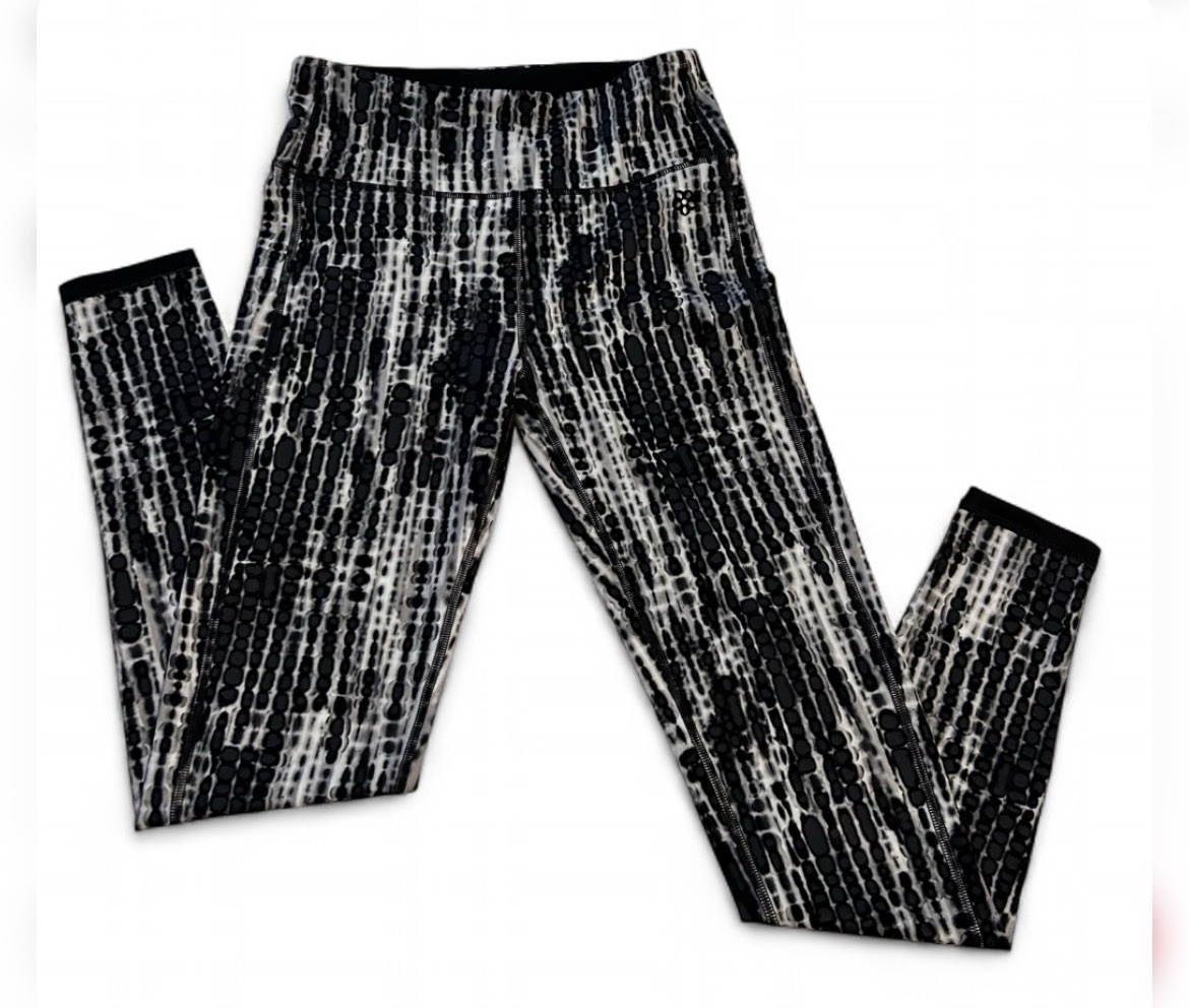 Peach Women’s High Rise Ankle Leggings S Abstract Black White Stretch Zip