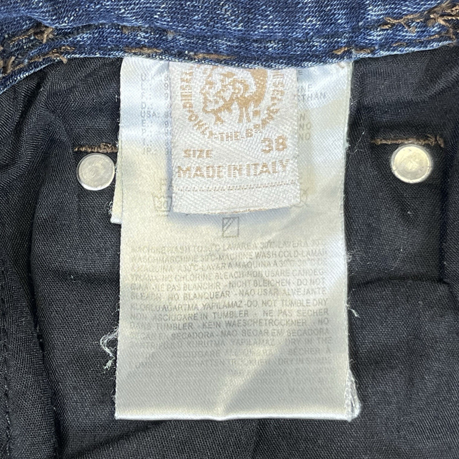 Diesel Jeans Mens 38×30* Blue Larkee Distressed Fade Whiskers Button Fly Italy