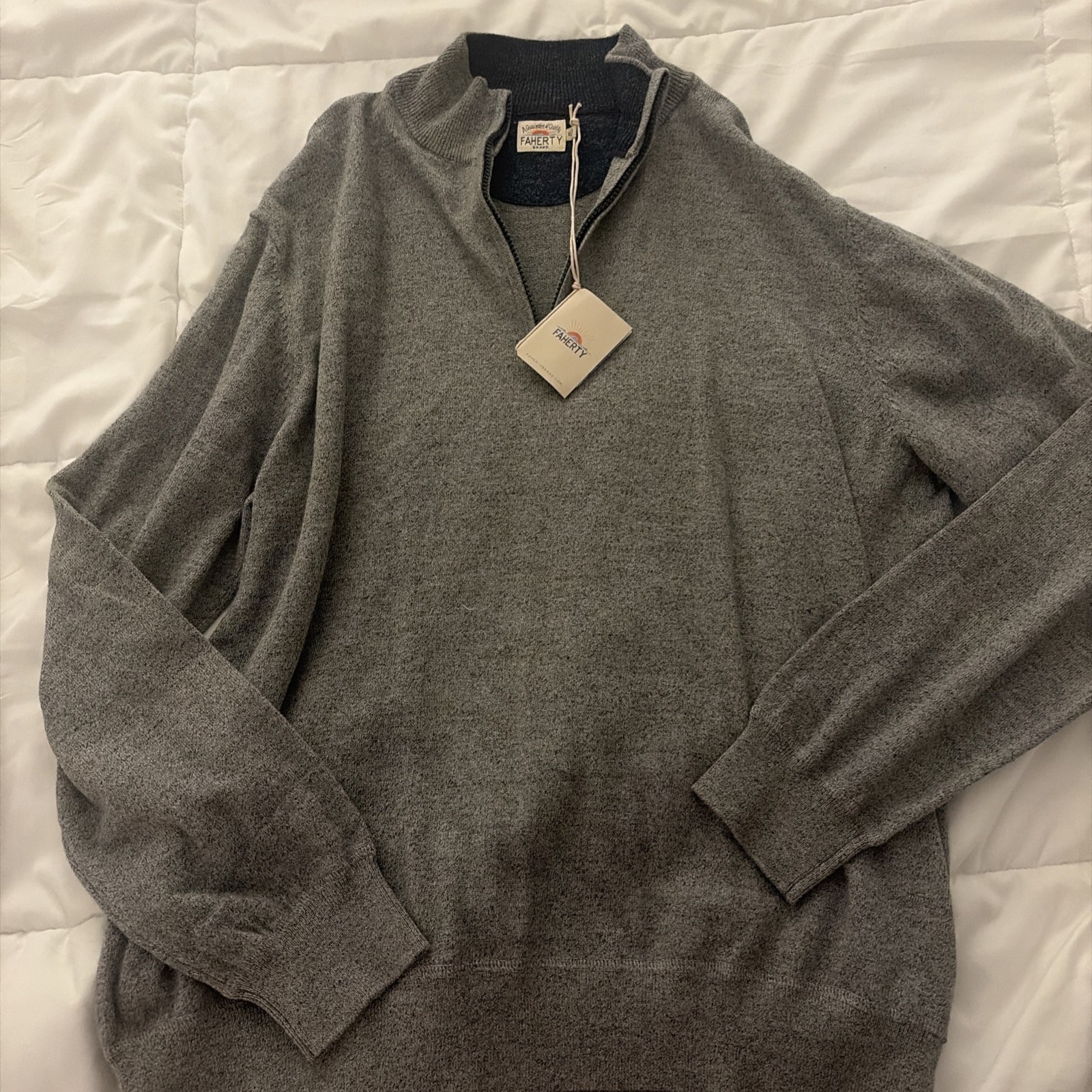 Faherty Sweater Men XL Gray Pullover Quarter 1/4 Zip Cotton Cotton Blend
