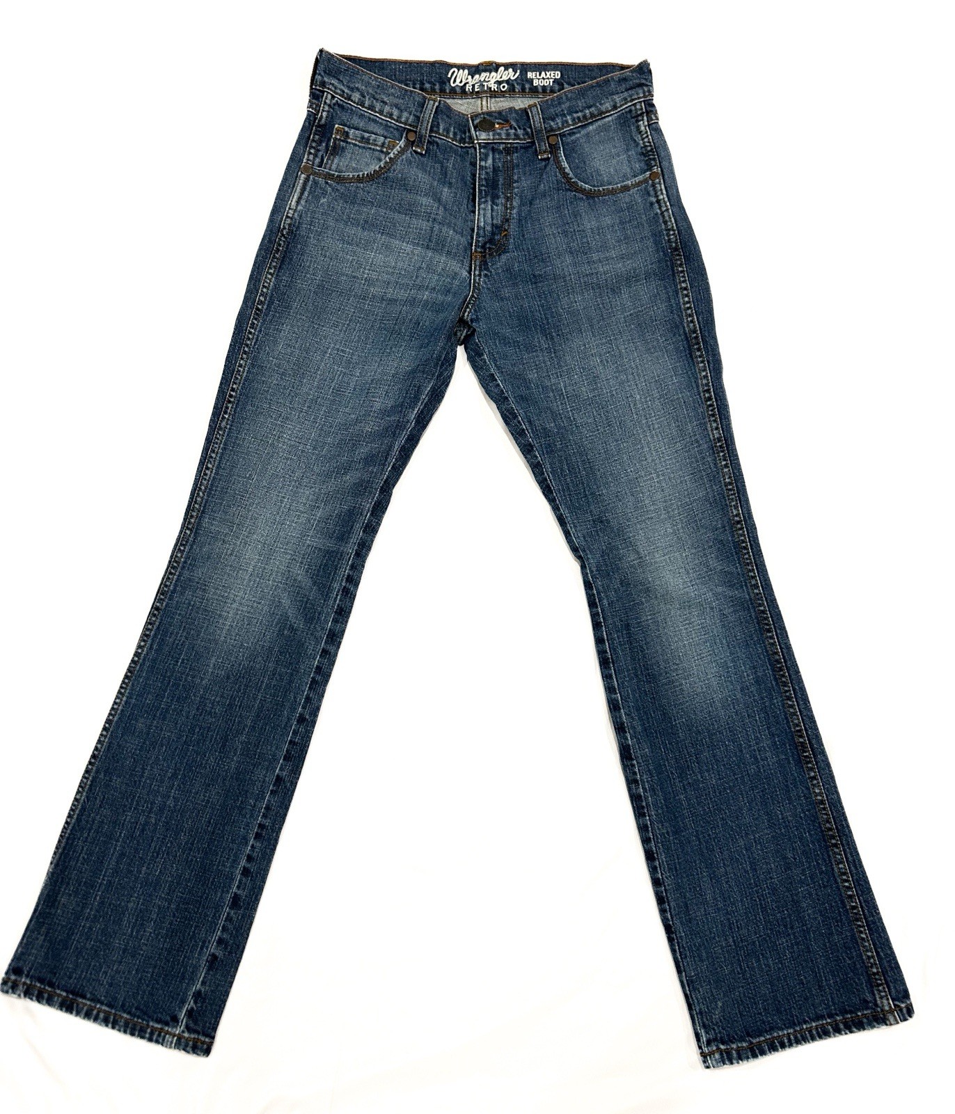 Wrangler Men’s Relaxed Fit Bootcut Blue Denim Jeans Mid Rise Medium Wash 30×30