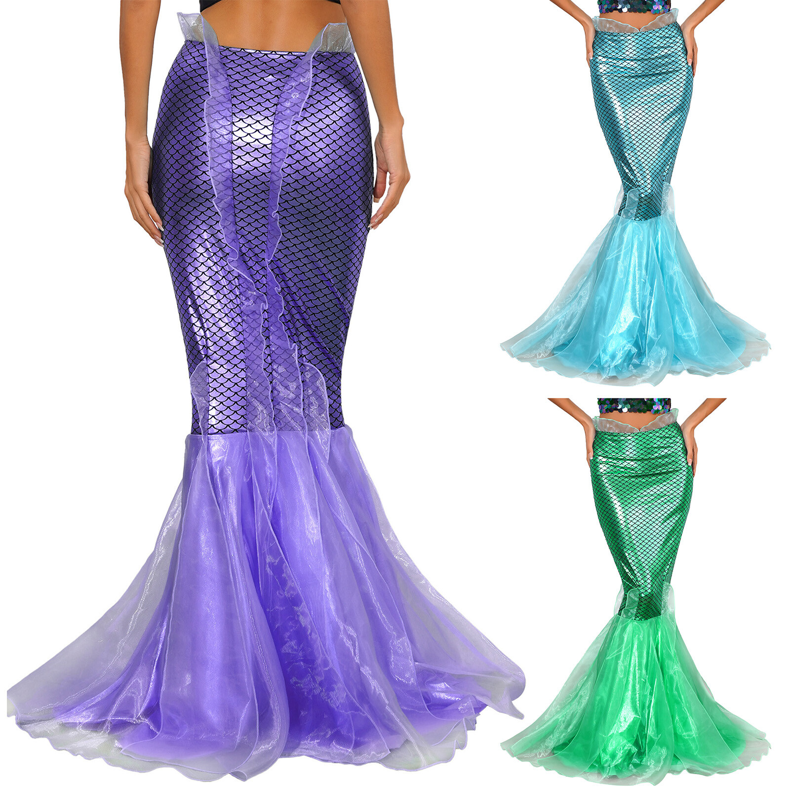 Women’s High Waist Mermaid Tail Maxi Skirt Mermaid Princess Cosplay Costume