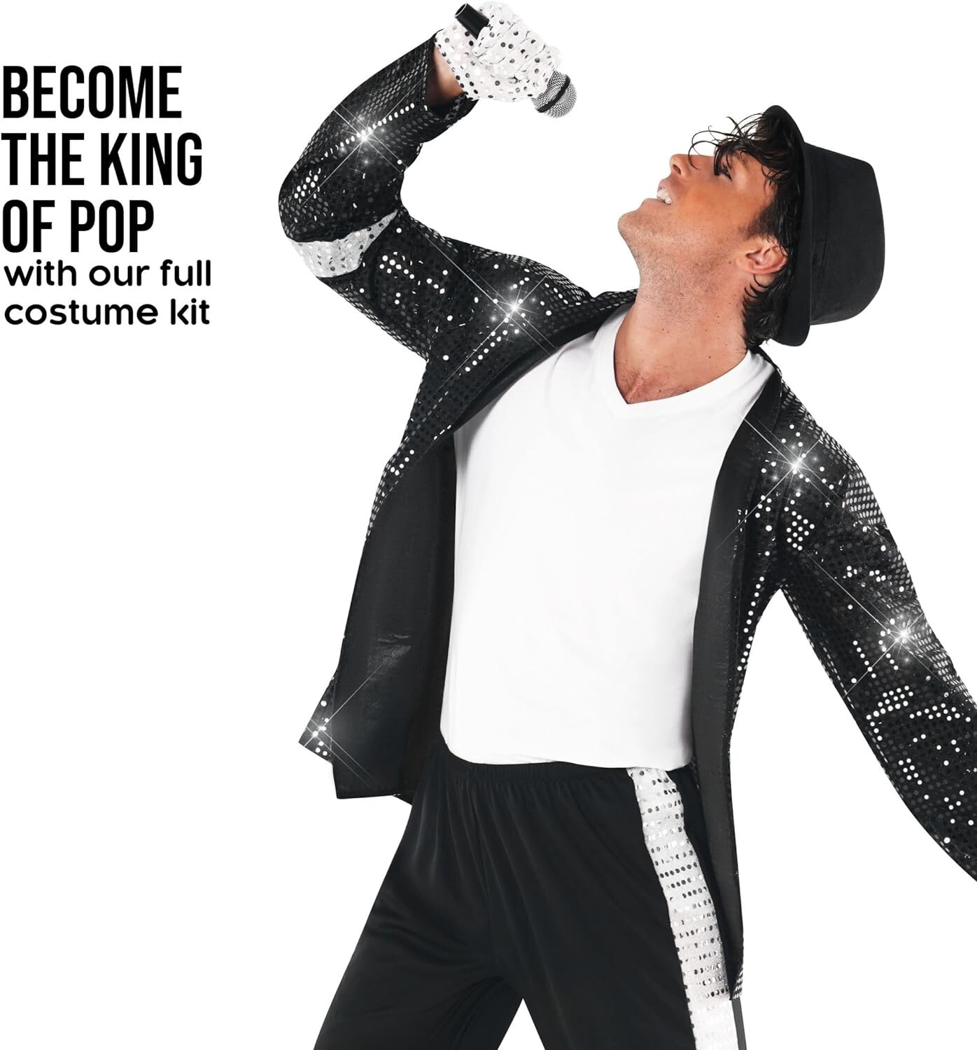 Men`s King of Pop Costume Adult 80s MJ Moonwalking Popstar Black Outfit M – 3XL