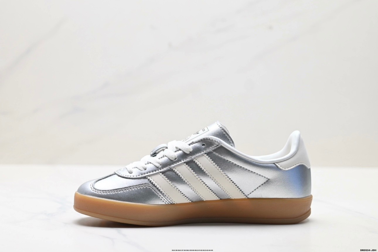 adidas Gazelle Indoor Silver Metallic Gum Sneakers JR 1206 NEW WITH BOX