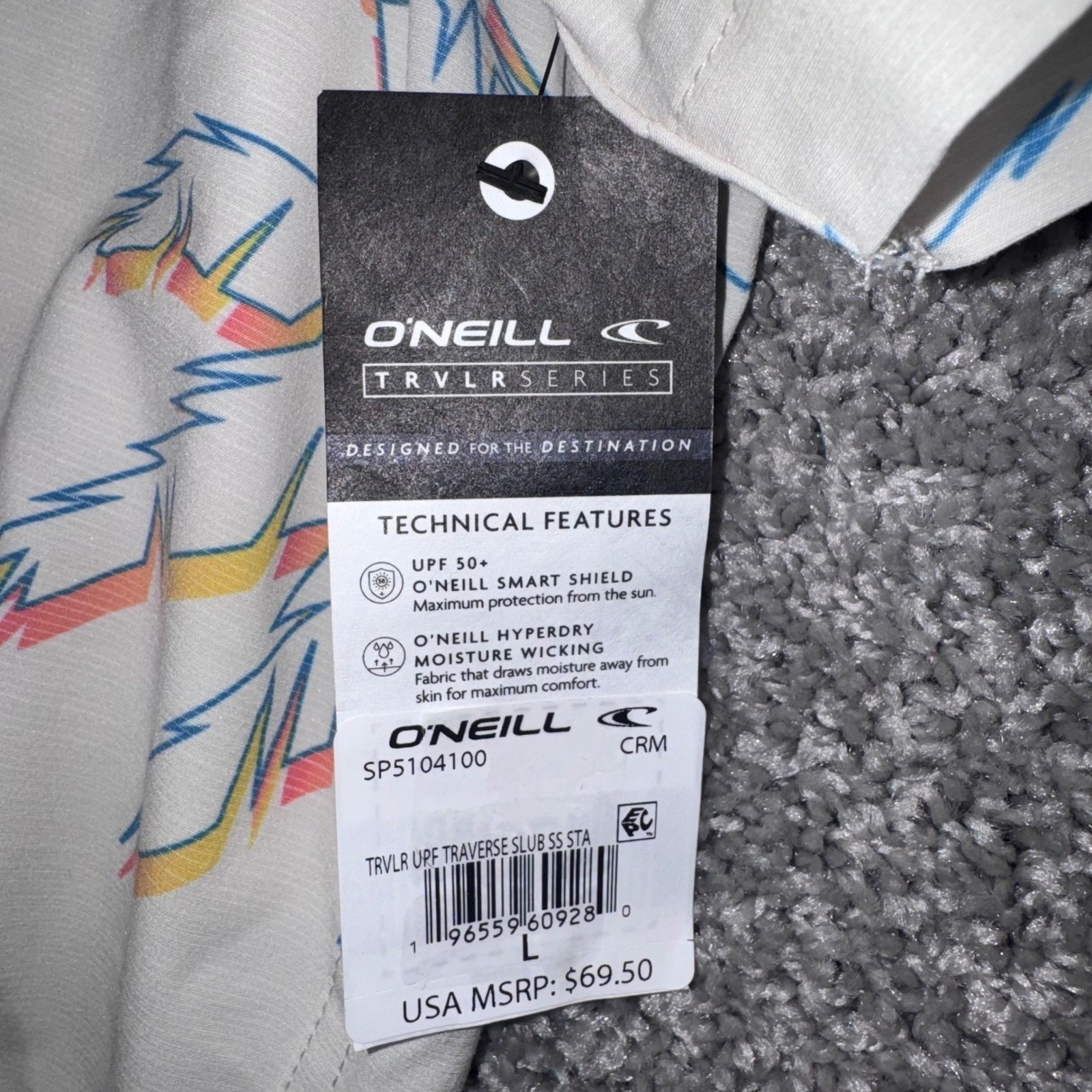 O’Neill TRVLR UPF Traverse Slub Shirt Mens Stretch Tropical Cream Large NEW