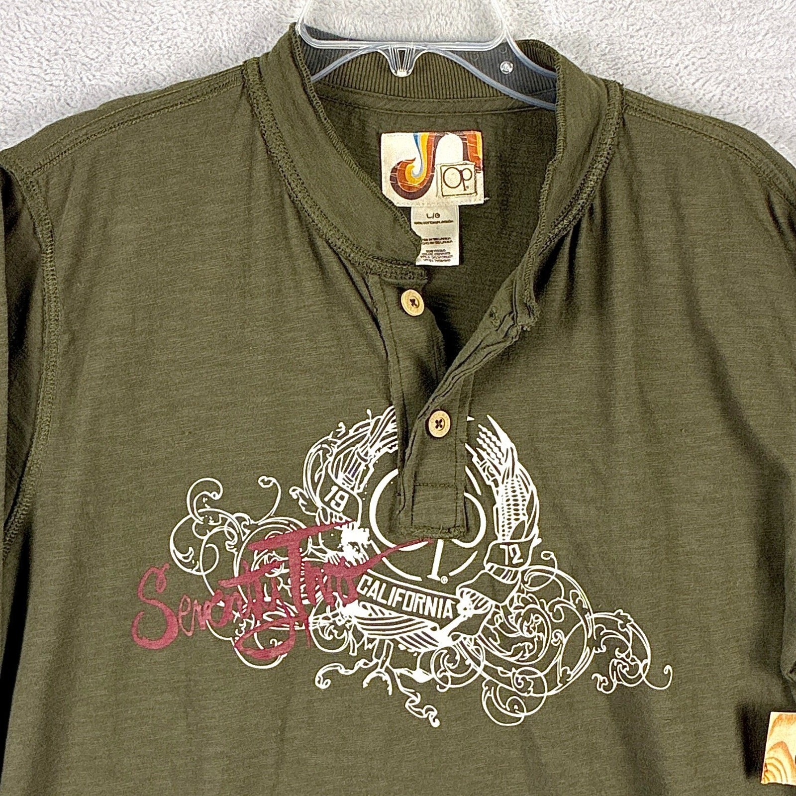 VTG Ocean Pacific Henley Shirt Mens L Green Preppy Skate Surf Streetwear Y2K