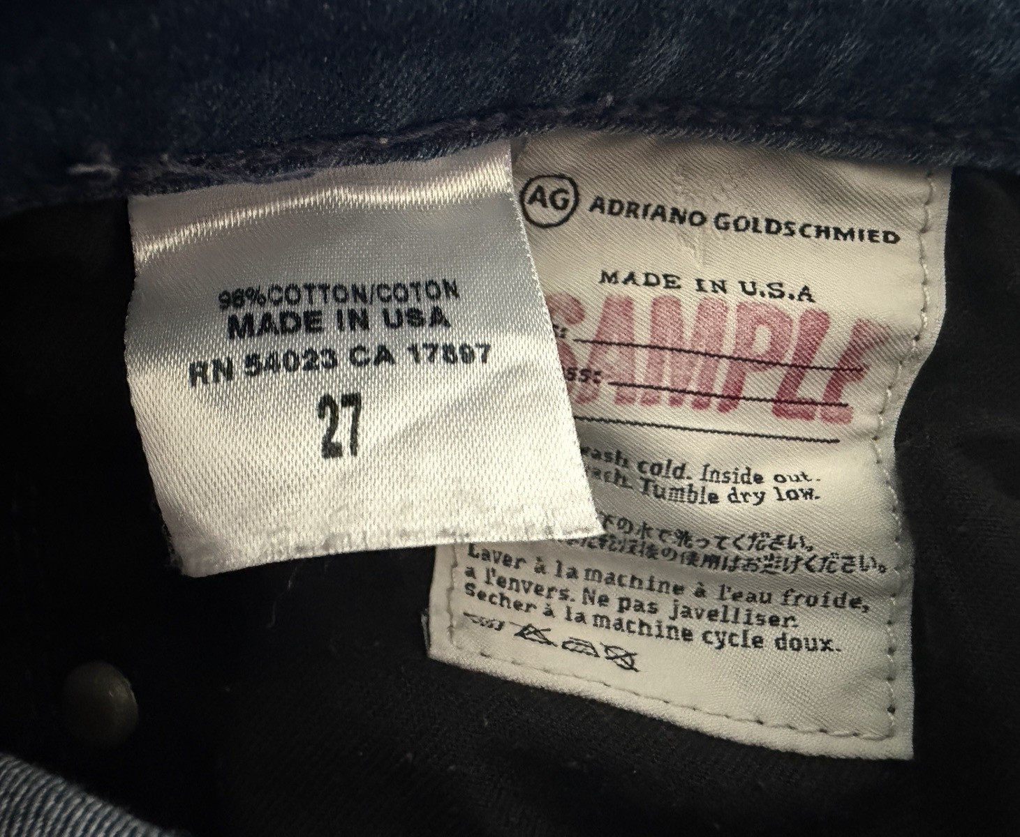 RARE AG Adriano Goldschmied The Stilt Cigarette Jeans 27 | SAMPLE | Made in USA