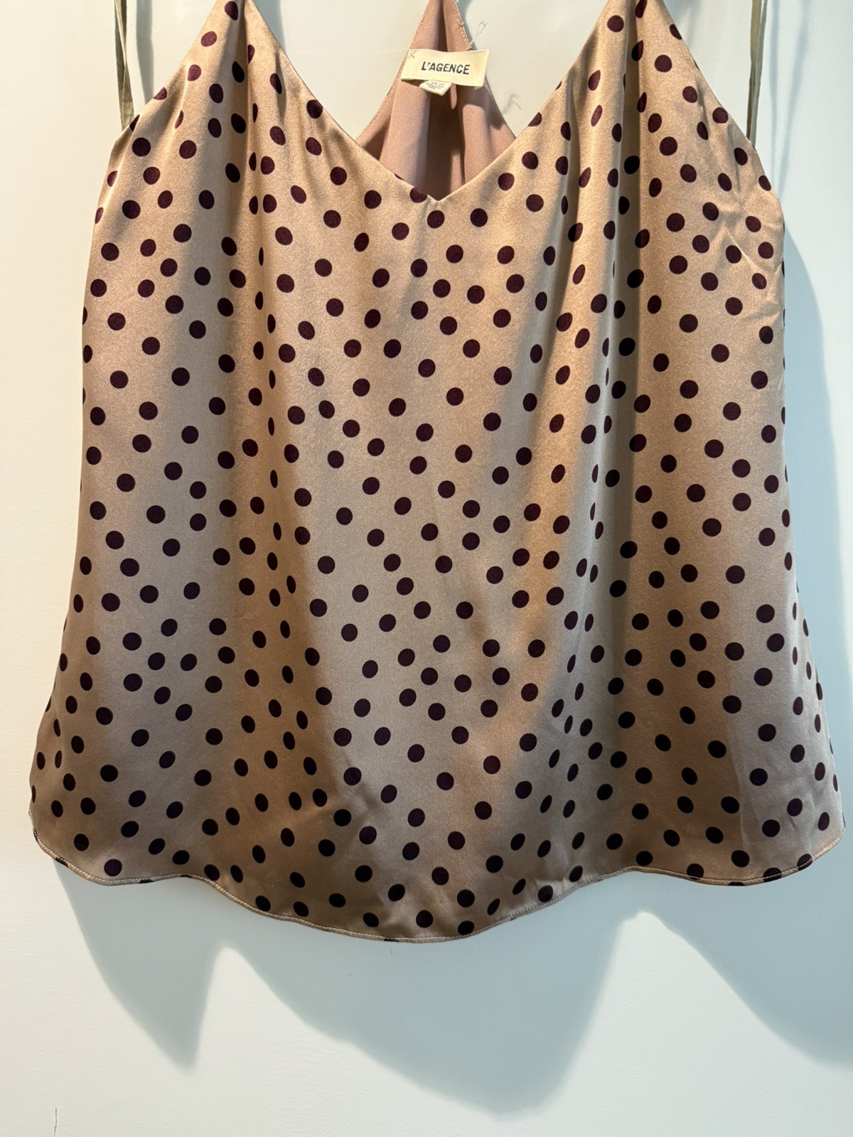 L’AGENCE Taupe Cami with Burgundy Polka Dots Size XS