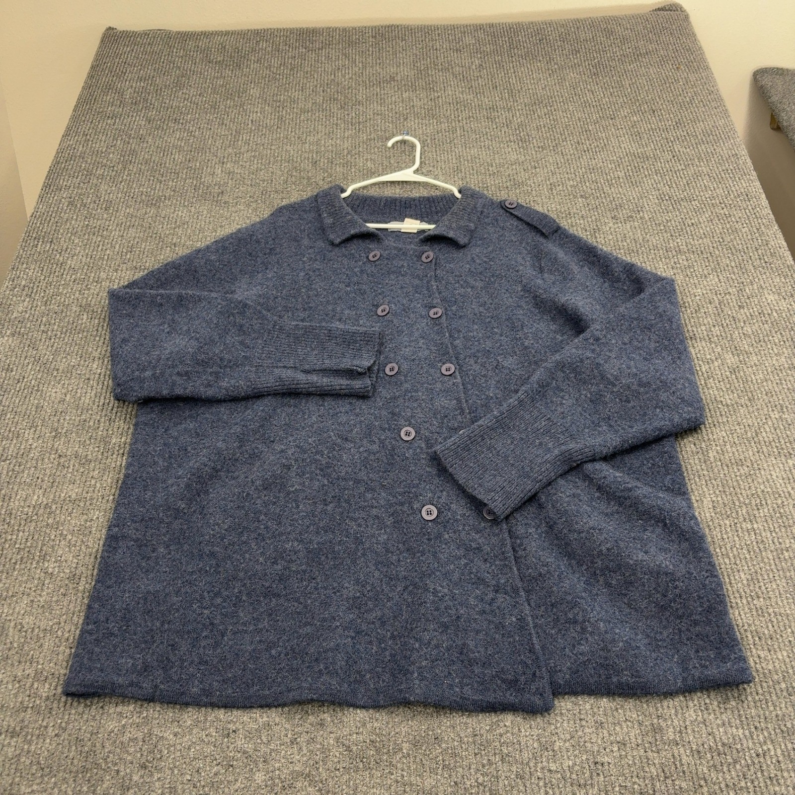 Modern Soul Cardigan Women 3X Blue Wool Double Breasted Peacoat Style Casual