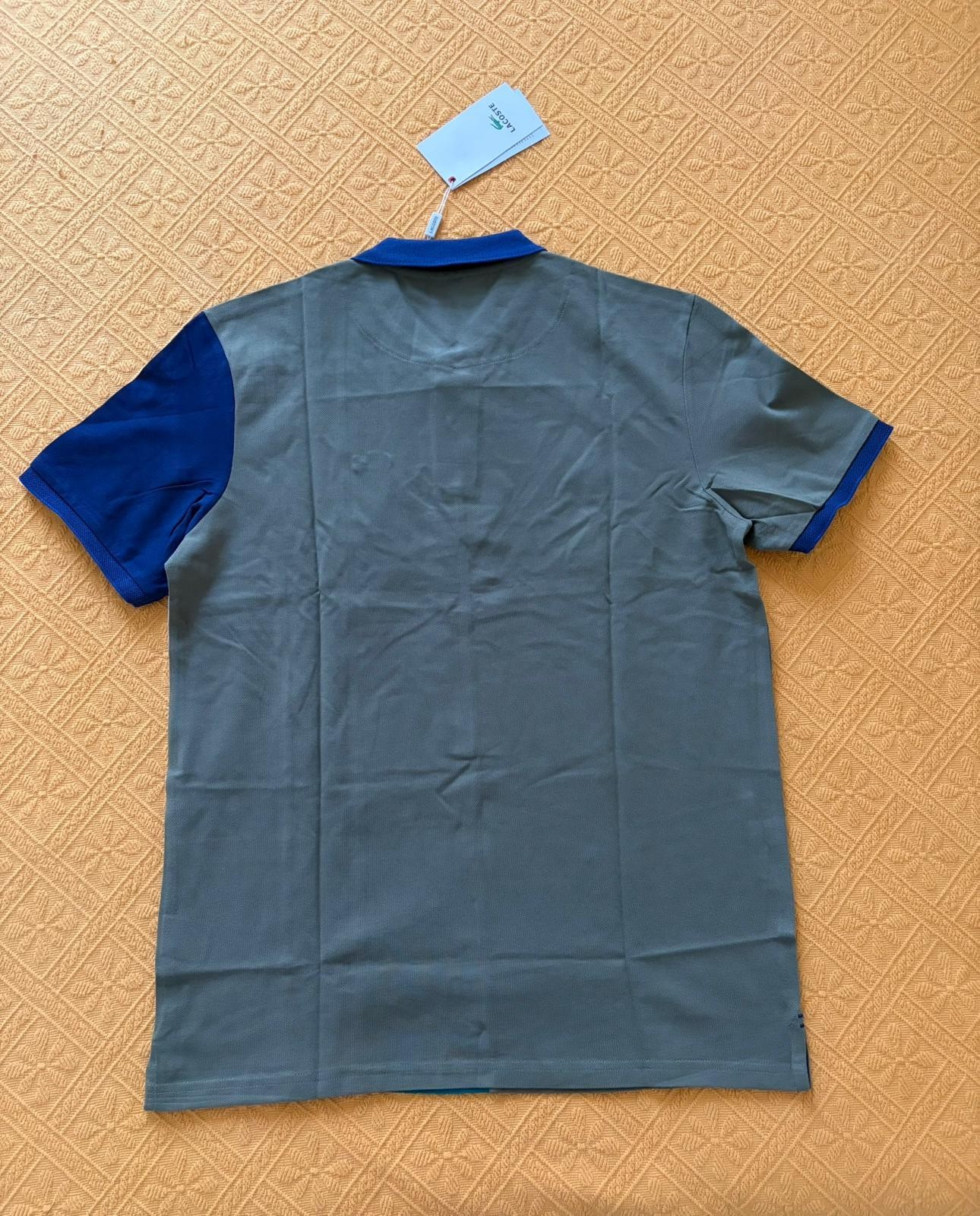 Lacoste Mens Color-Block Polo Shirt Grey Blue Turquoise Size XL FR 6 – NEW