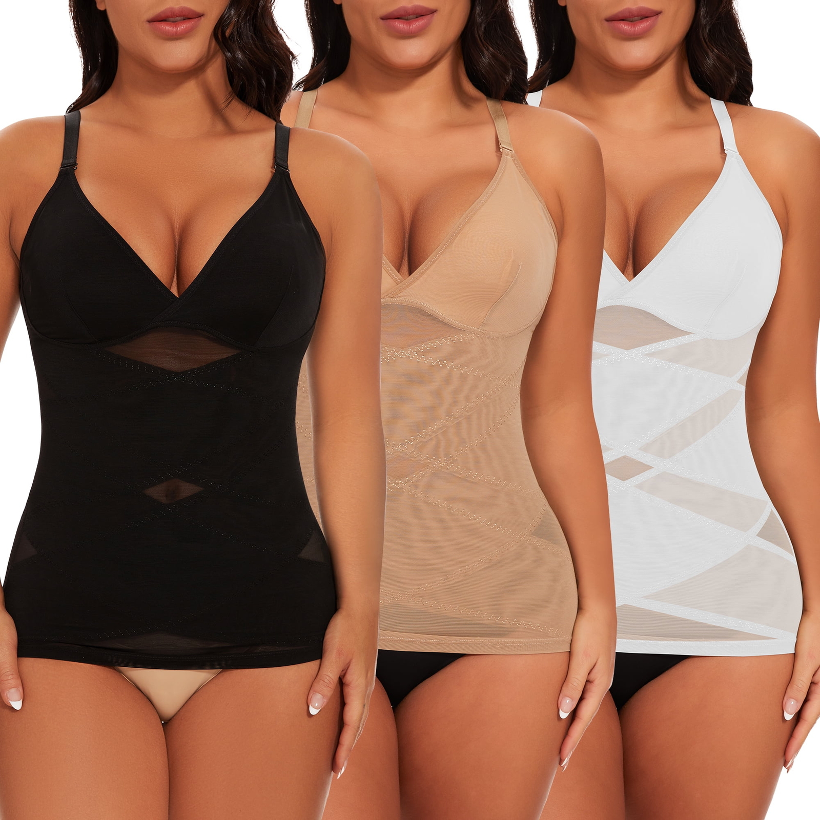 Women Tummy Control Shapewear Tanks Cami V Neck with Built in Bra Body Shaper