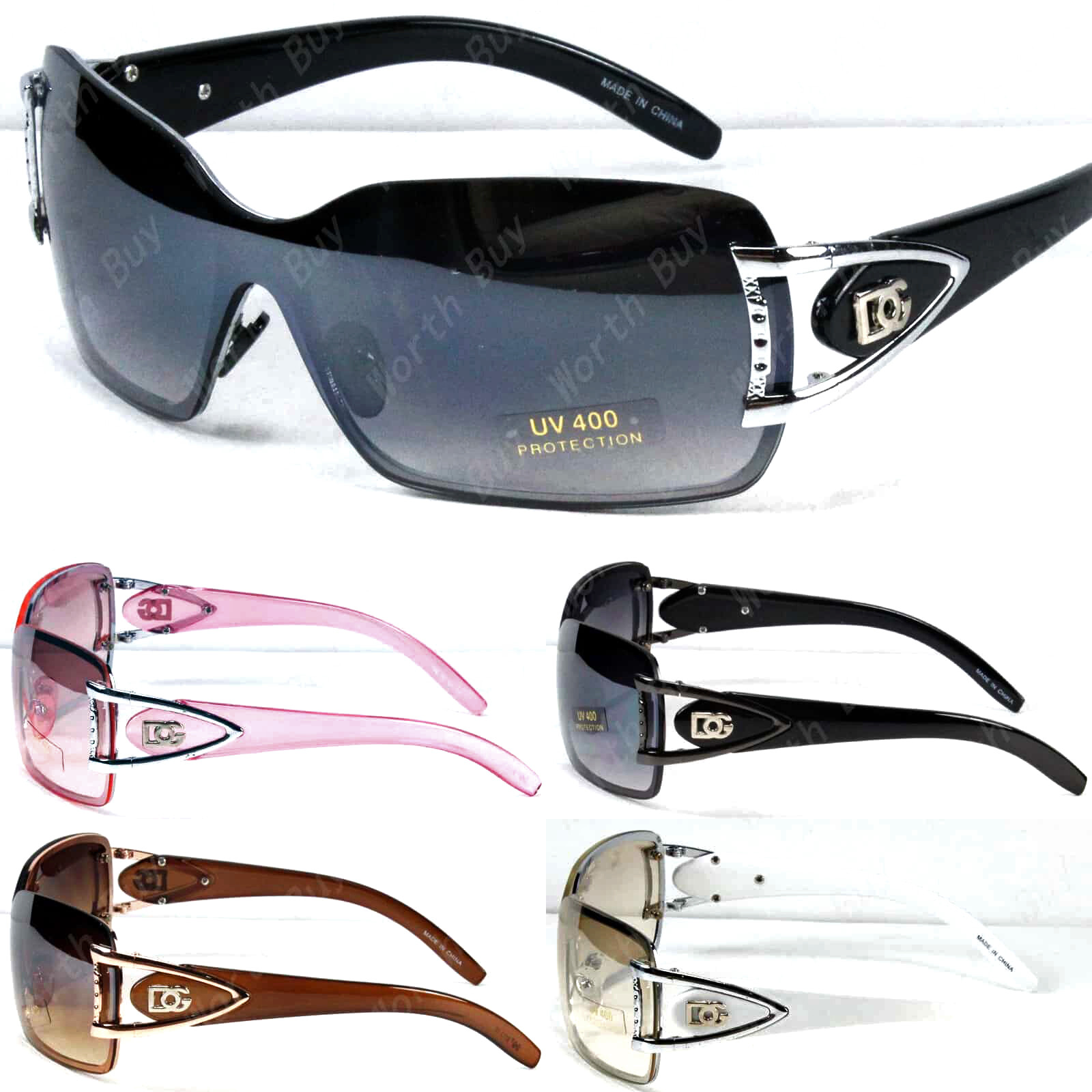 New Women Shield Wrap Around Sunglasses Fashion Designer Shades Rimless One Lens