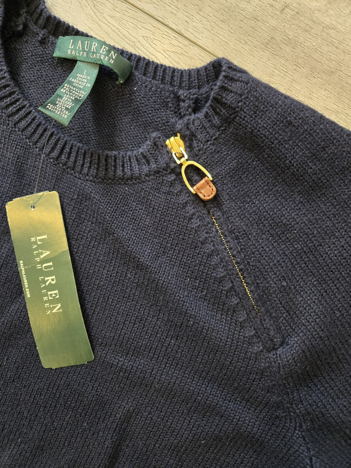 Womens Lauren Ralph Lauren Navy Blue Short Sleeve Sweater Size L HAND WASH ONLY