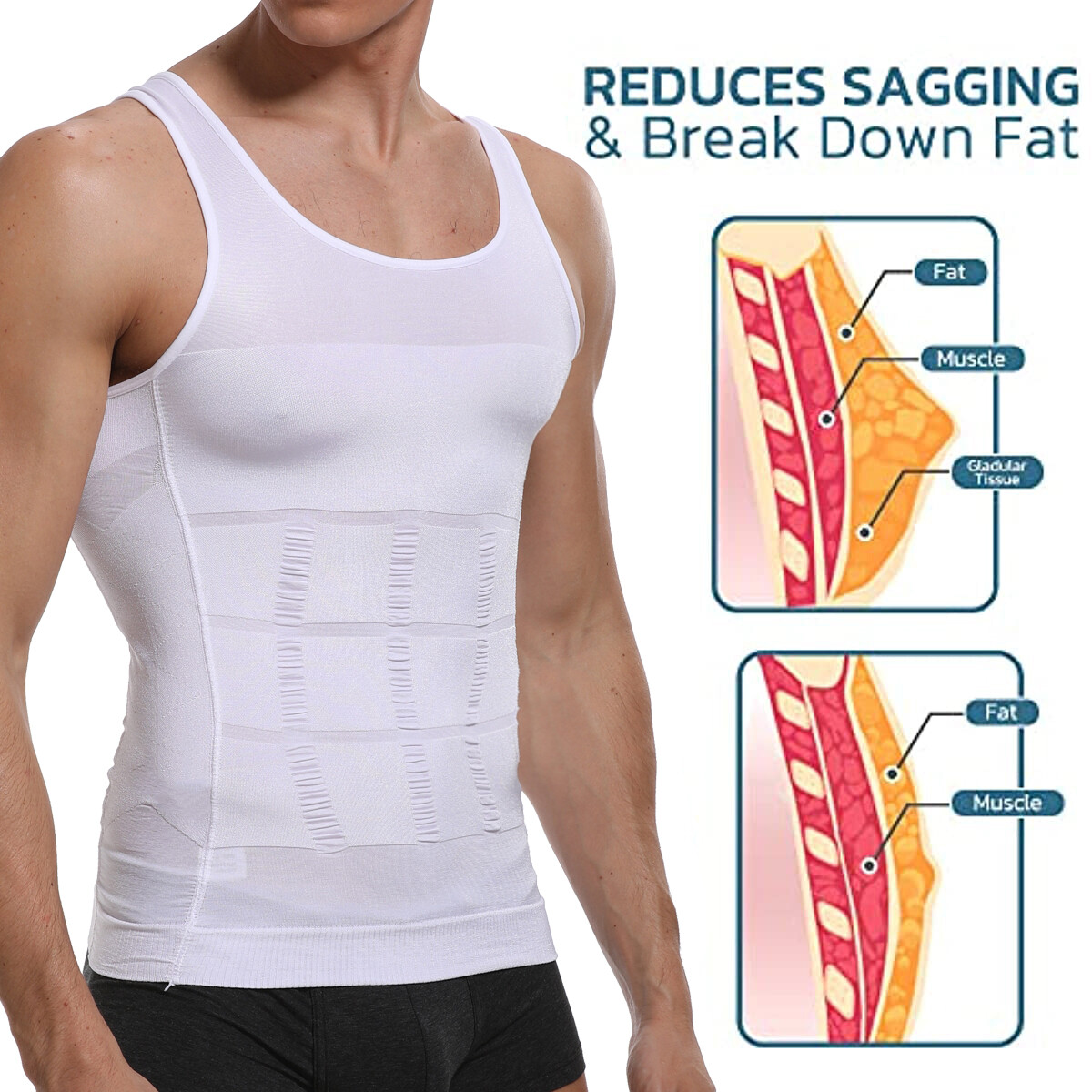 Mens Slimming Body Shaper Belly Chest Compression Vest Girdle T-Shirt / Tank Top