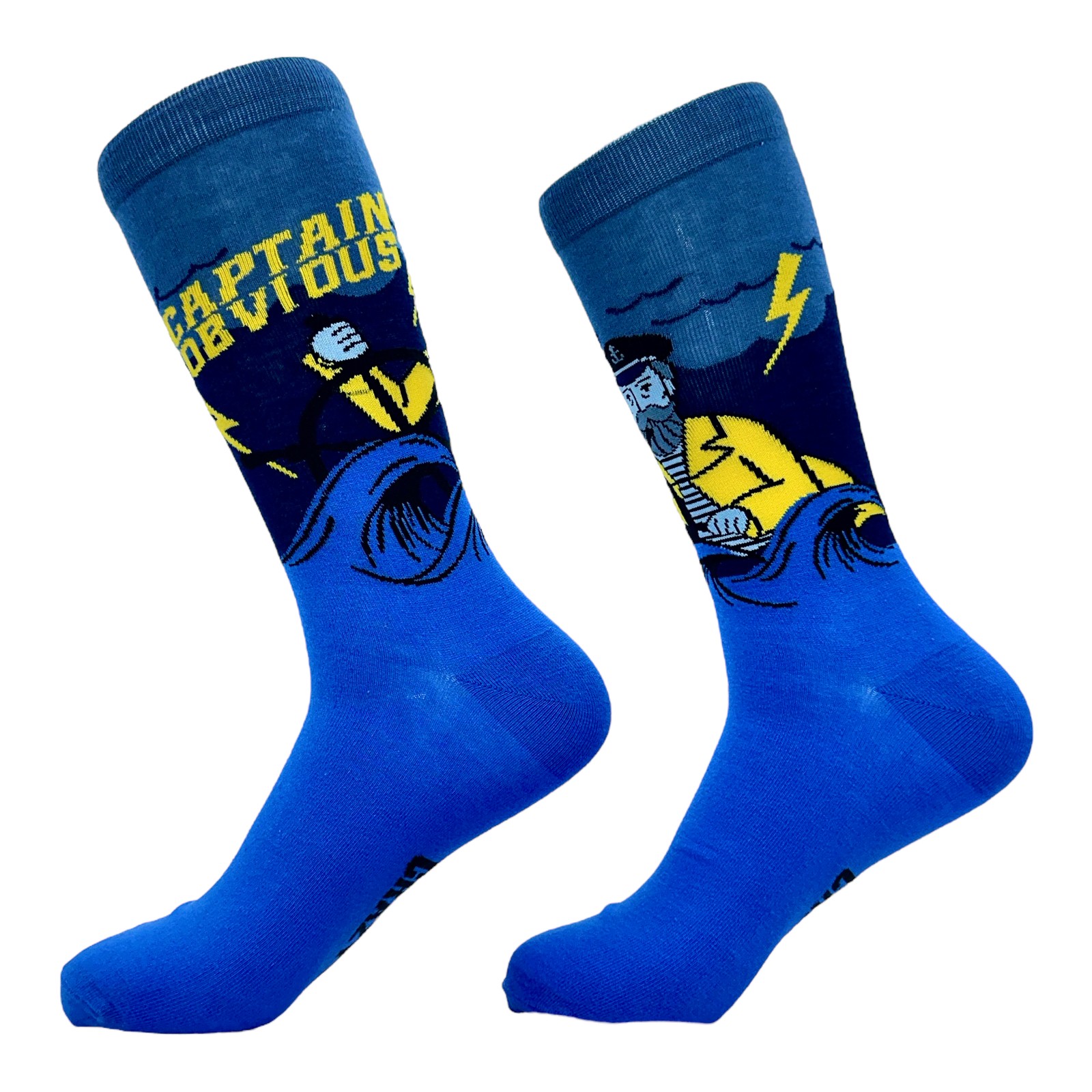Men’s Captain Obvious Socks Funny Boat Fishing Sailor Novelty Joke Footwear