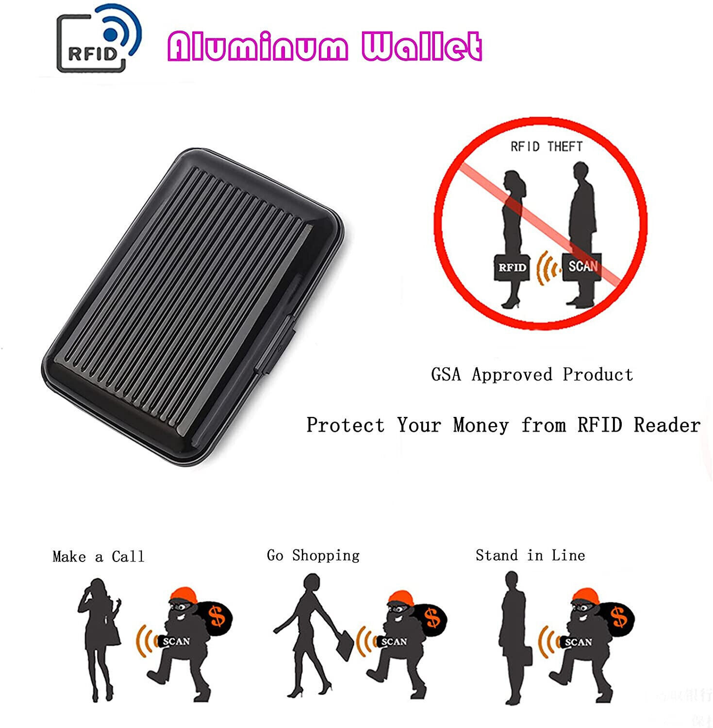 Pocket Waterproof Business ID Credit Card Wallet Holder Aluminum Metal RFID Case