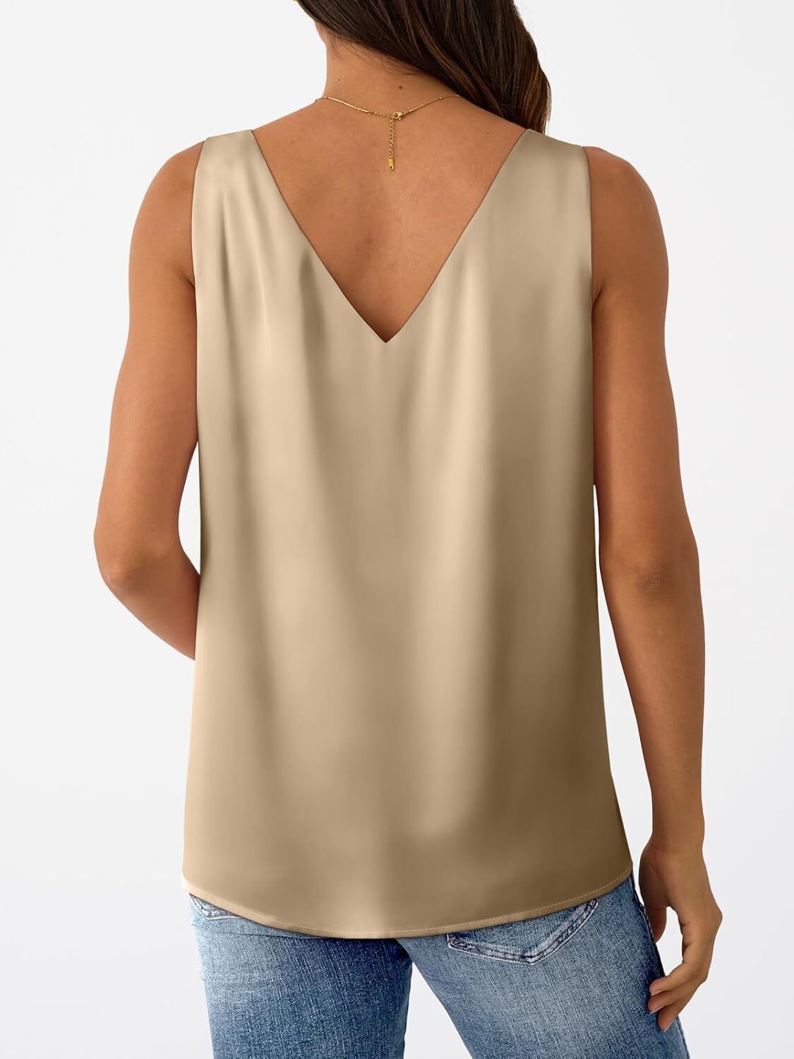 Women Silk Satin Tank Top V Neck Sleeveless Summer Blouse Business Casual Top