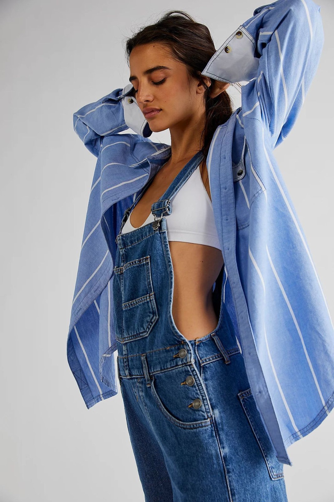 Women’s loose denim overalls (elastic straight leg wide leg, fashionable style)