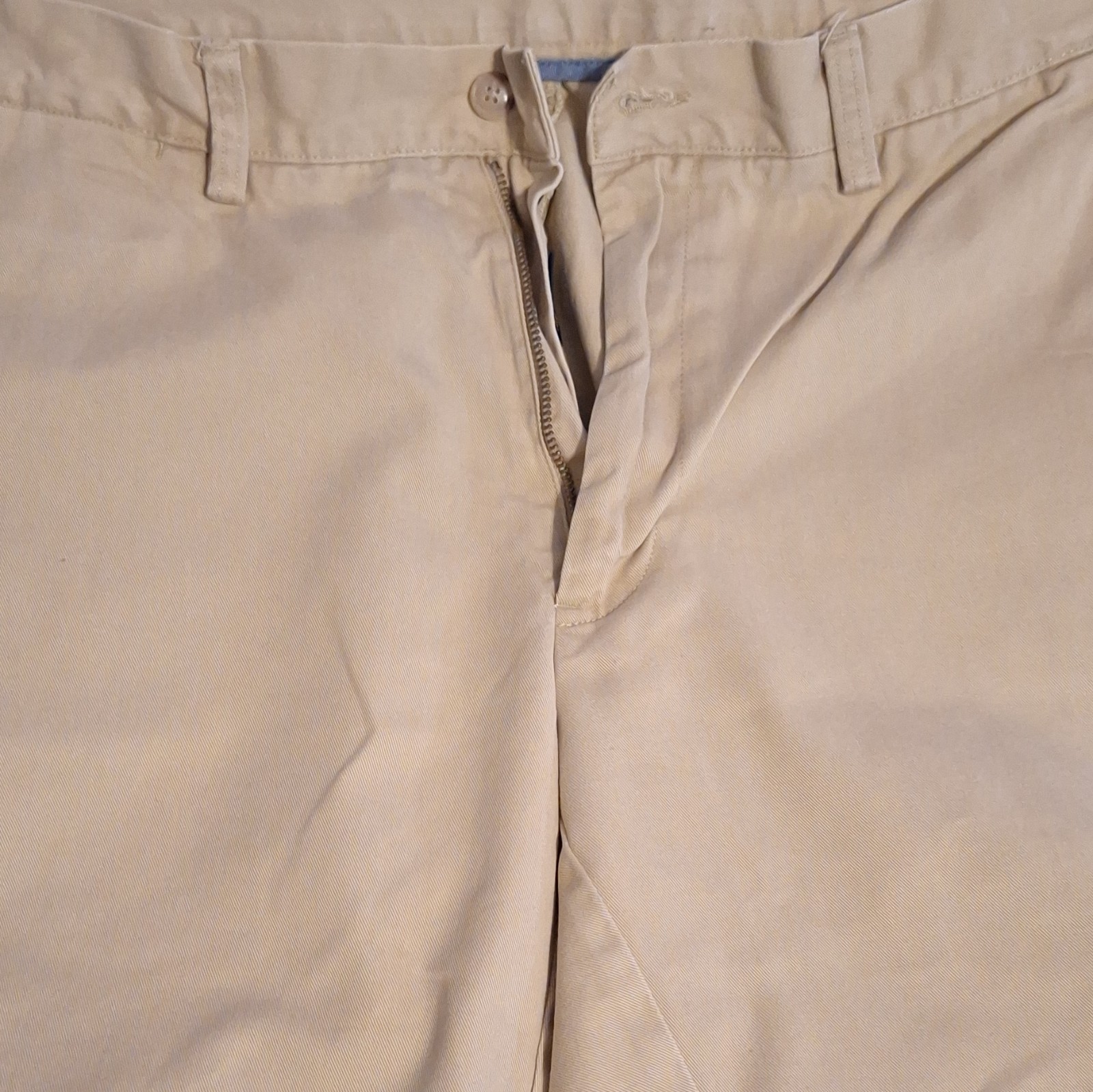 Men’s Beige Solid Chino Pants Flat Front Zip/Button Closure Slash Pockets