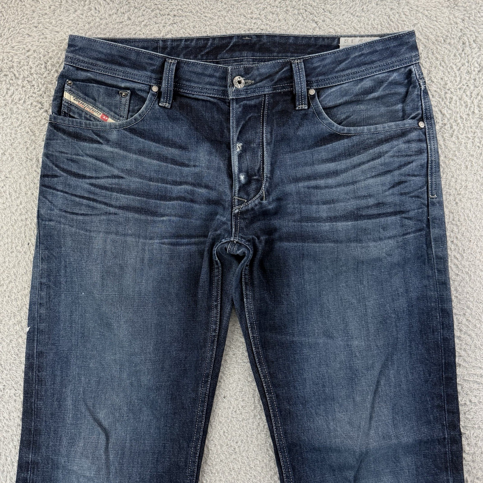 Diesel Larkee Jeans Men’s 34×32 Blue Regular Straight Washed Denim Button Fly