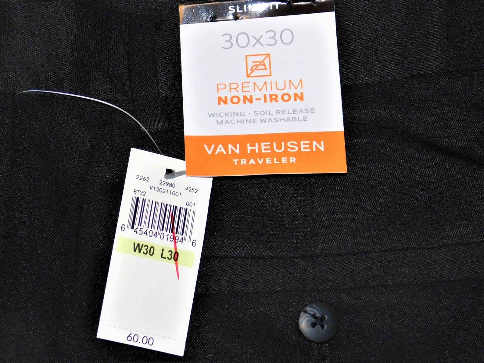 Van Heusen Traveler Dress Pants Slim Fit Premium Non Iron Wicking Black
