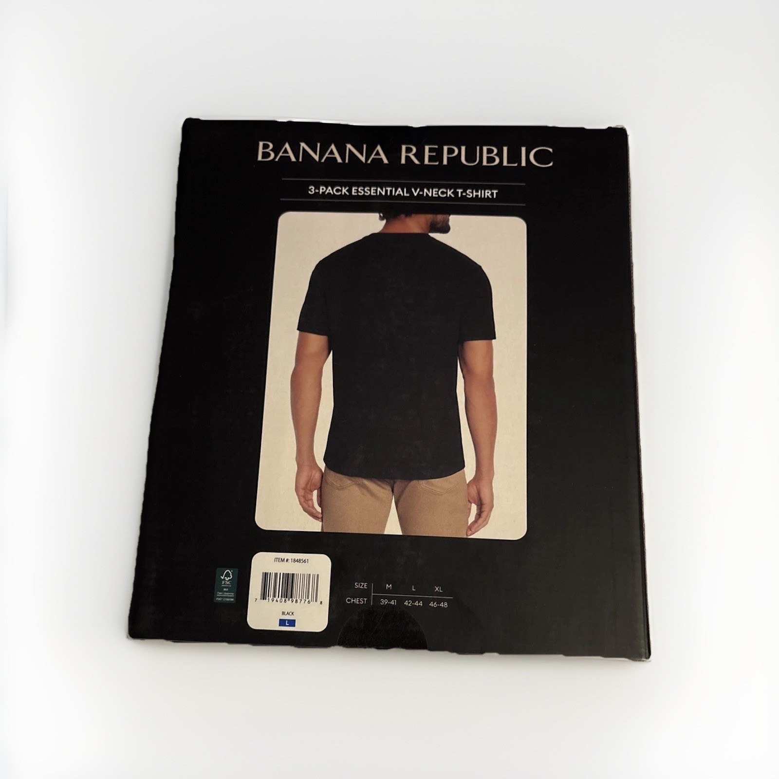 Banana Republic Men’s 3-Pack Essential V-Neck T-Shirts, Black, Size Large