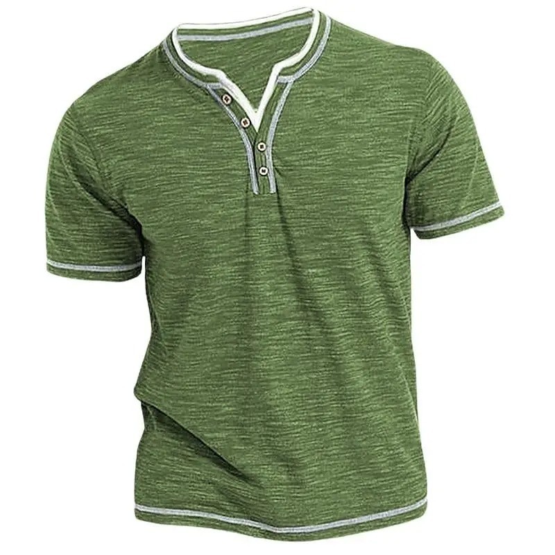 Men’s Cotton V-Neck Henley T-Shirt – Slim Fit Short Sleeve Casual Top