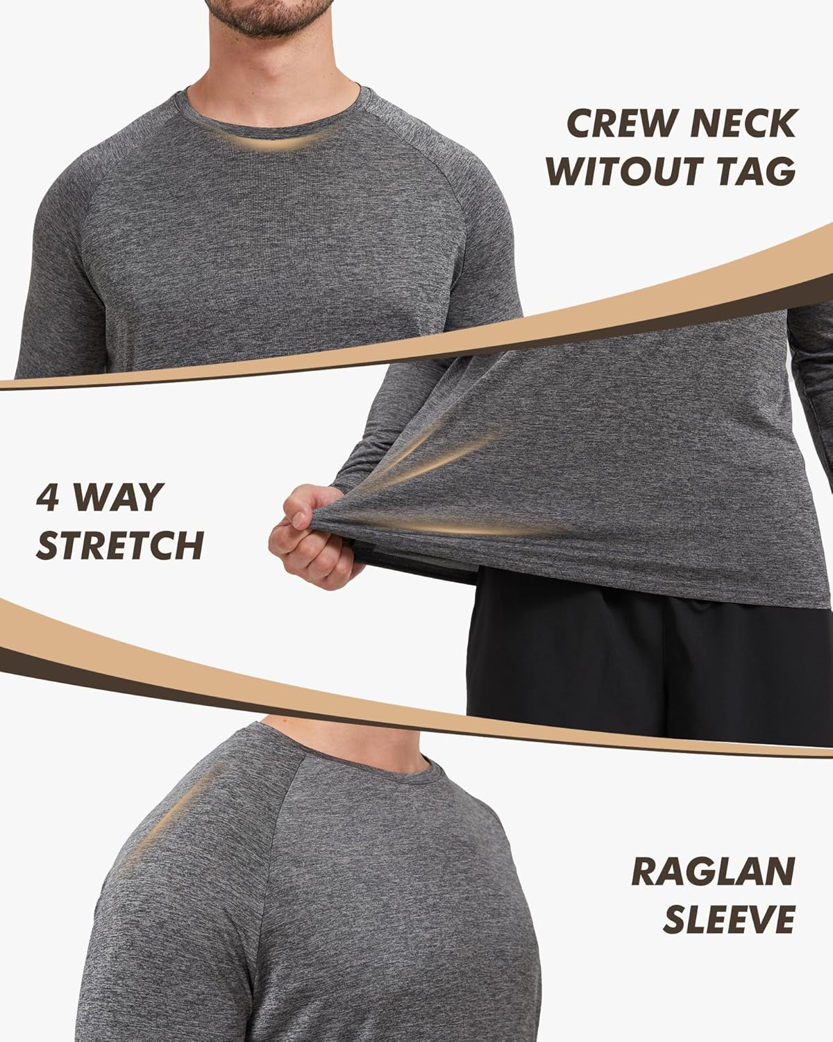 Mens Long Sleeve Performance Shirts 7 Pack UPF 50 UV Quick Dry Workout Tee Large