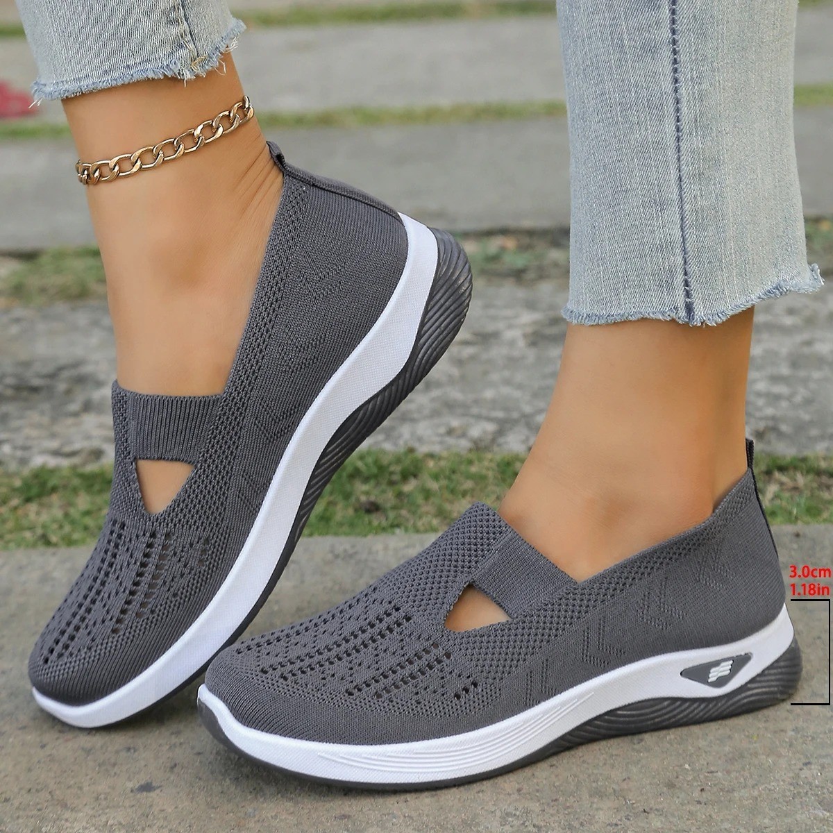 Women Mesh Flats Shoes Breathable Slip On Walking Sneakers Soft Non Slip Casual