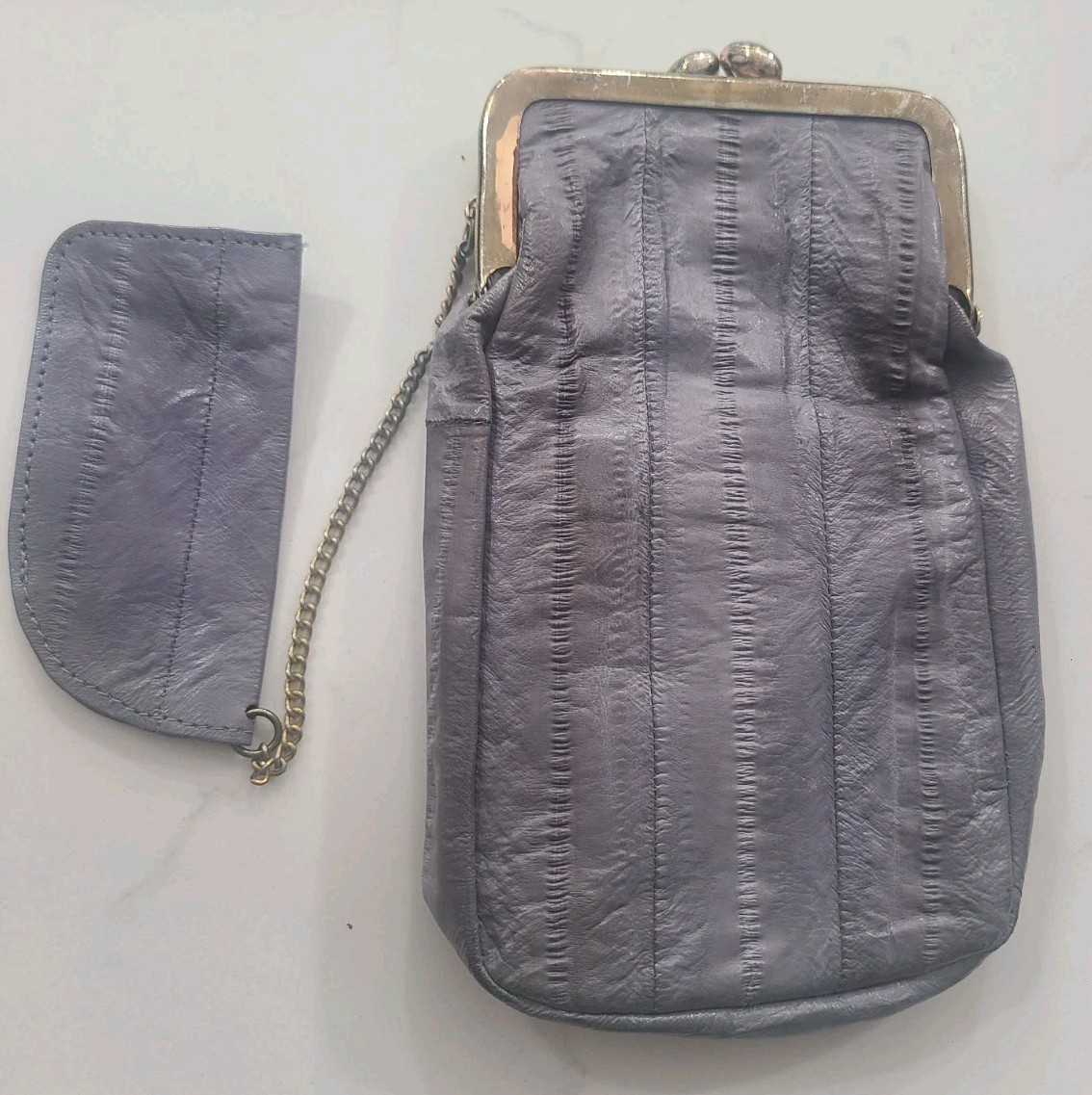 Gray Cigarette Case Coin Purse 2 Side Pocket Attached Lighter Holder FLAW Vtg