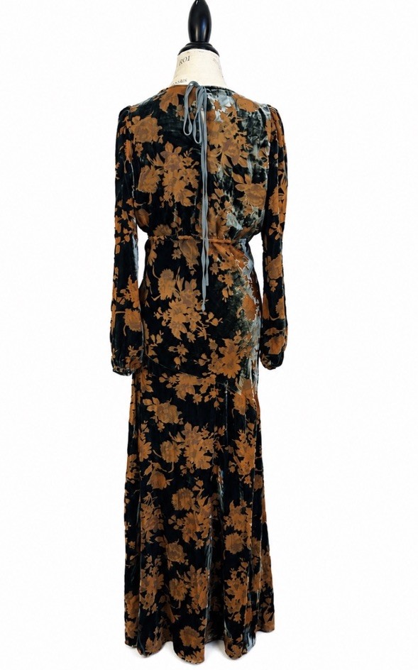 In Loom Burnout Velvet Floral Maxi Dress Autumn Fall Boho Romantic Large
