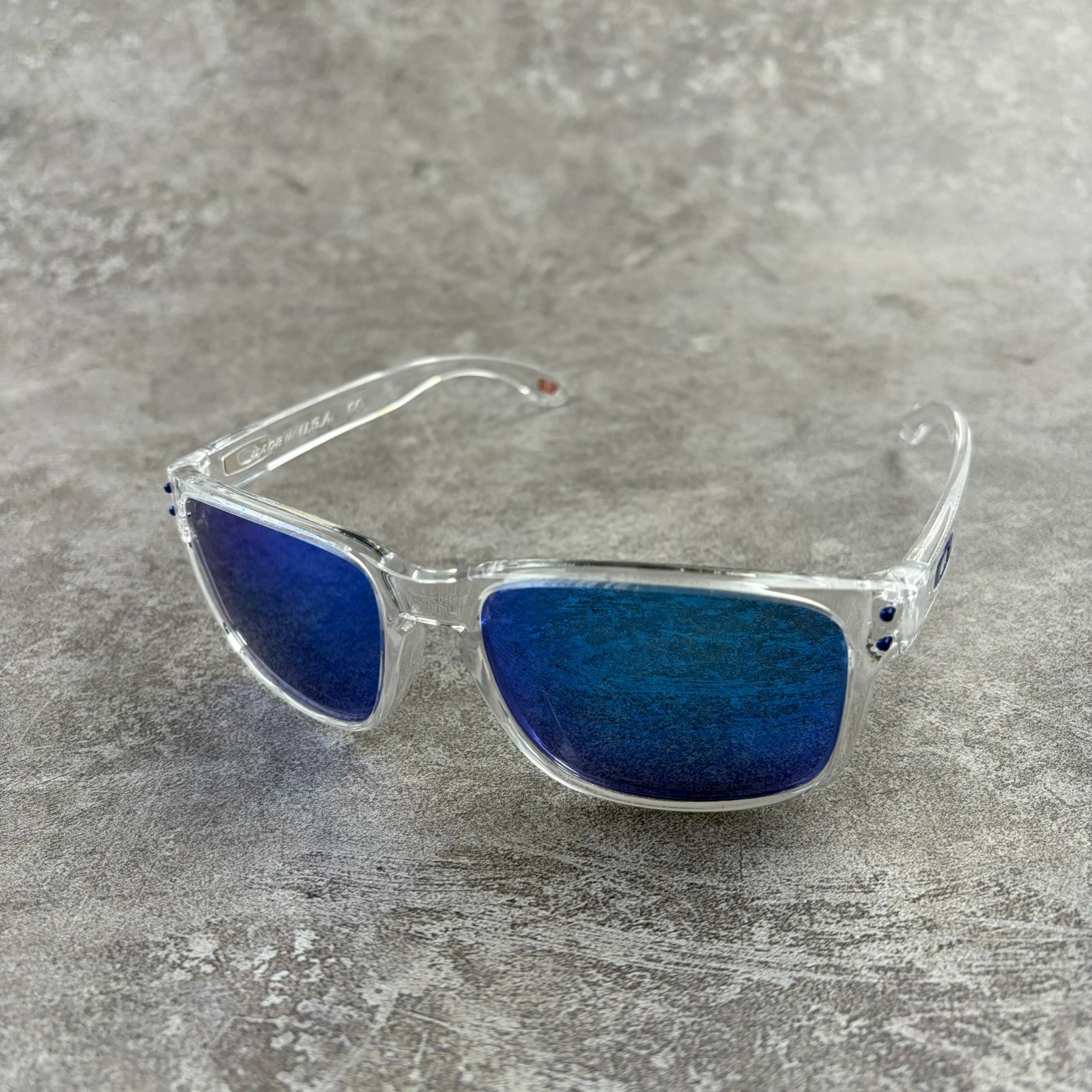 Oakley Holbrook Clear Frame Sapphire Iridium Polarized Sunglasses