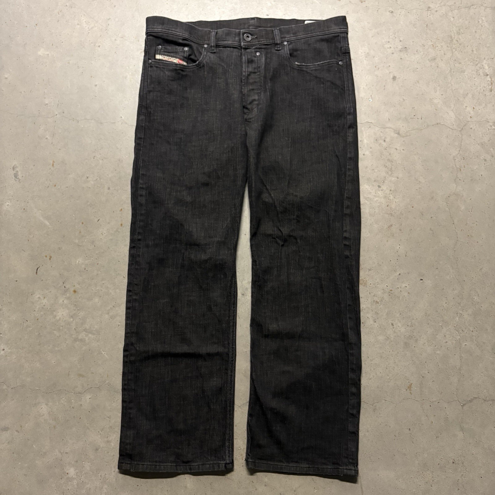 Vintage Y2K Diesel Quratt Wide Leg Denim Jeans 36×32 Black Baggy Italy